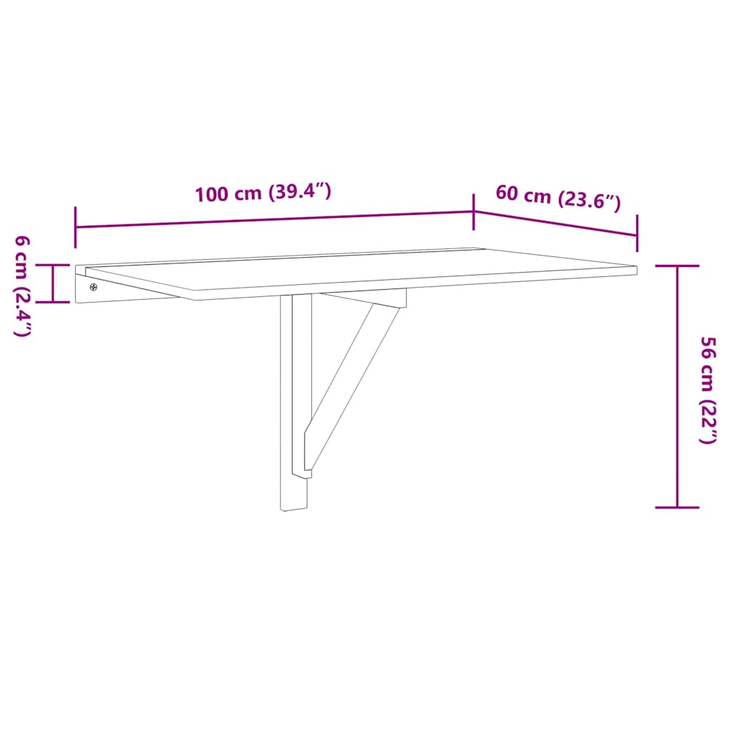 vidaXL Wandtafel inklapbaar 100x60 cm eikenkleurig