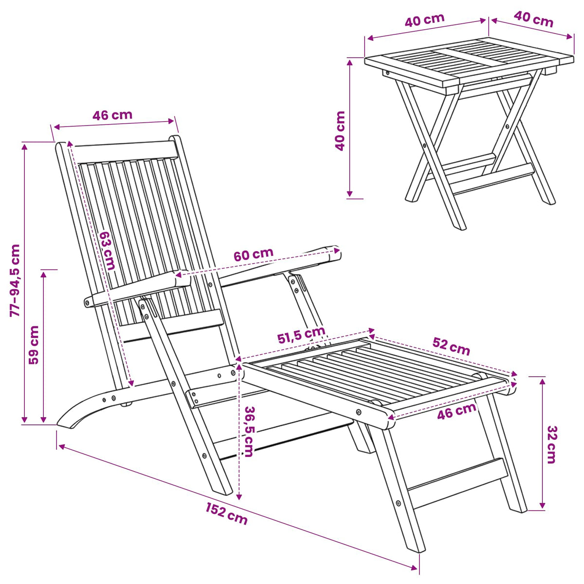 vidaXL Vouwdeckstoel 2 pcs Naturel Massief Teakhout