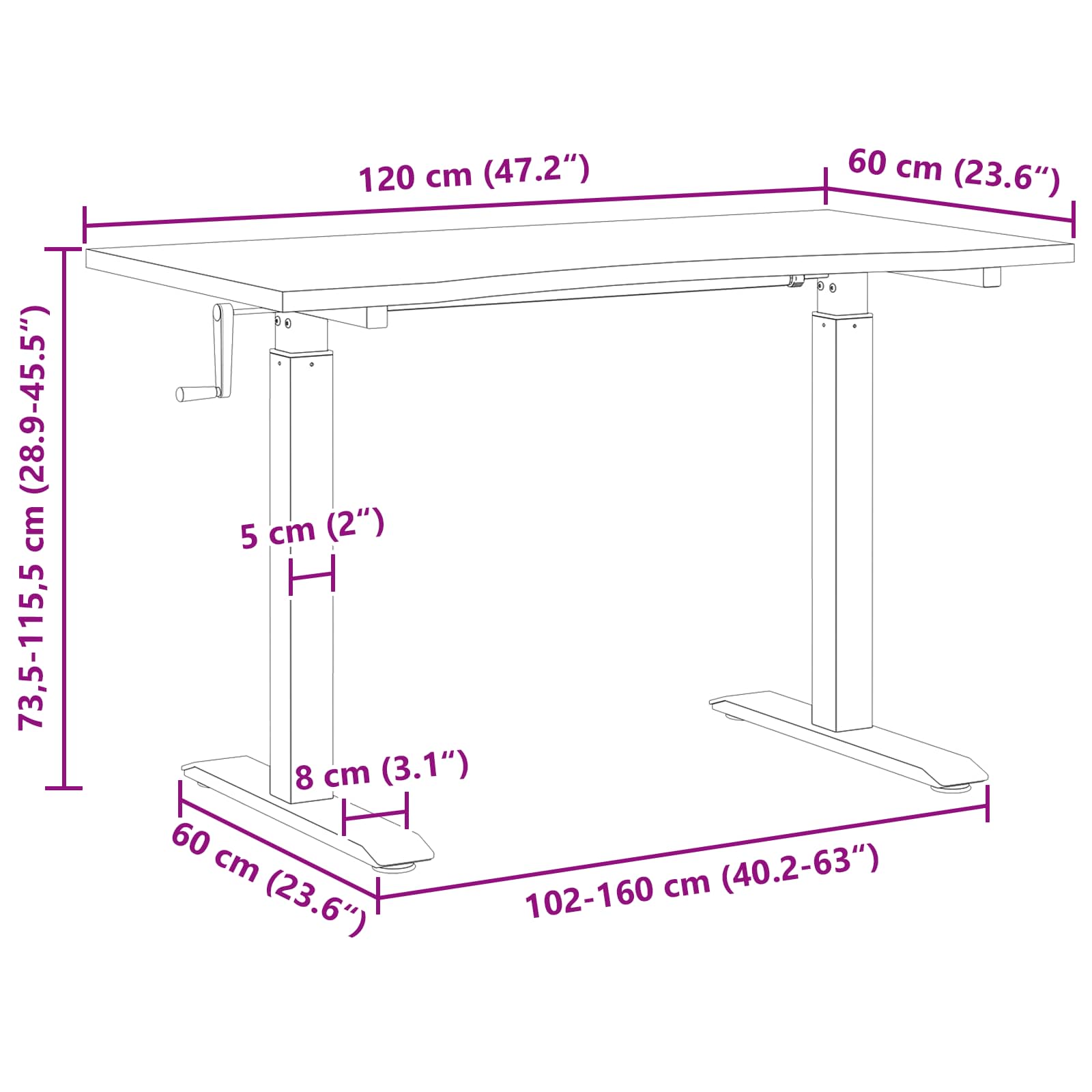 vidaXL Bureau Wit en Natuurlijk 120 x 60 cm Massief Eikenhout