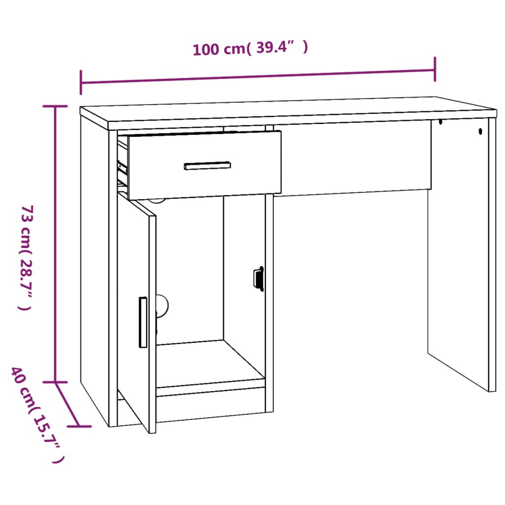 vidaXL Bureau met lade en kastje 100x40x73 cm eiken