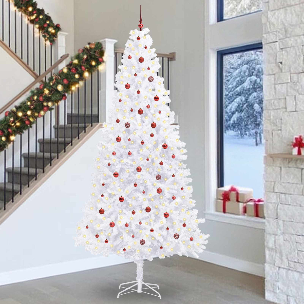 vidaXL Kunstkerstboom met 300 LED Wit 300 cm PVC en staal