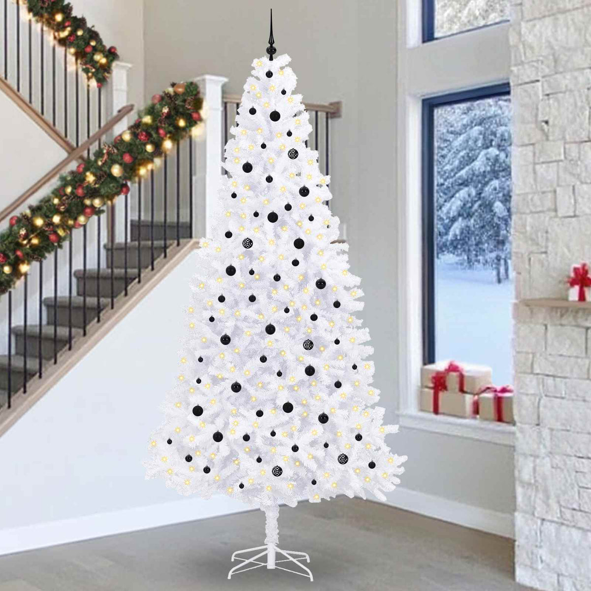 vidaXL Kunstkerstboom met 300 LED Wit 300 cm PVC en staal