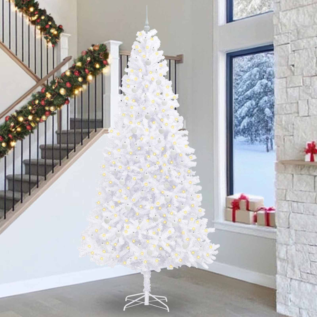 vidaXL Kunstkerstboom met 300 LED Wit 300 cm PVC en staal