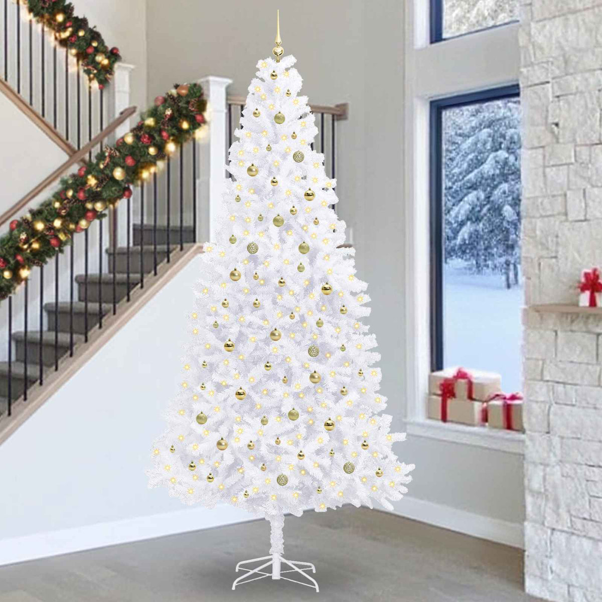 vidaXL Kunstkerstboom met 300 LED Wit 300 cm PVC en staal