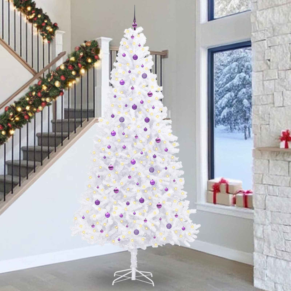vidaXL Kunstkerstboom met 300 LED Wit 300 cm PVC en staal