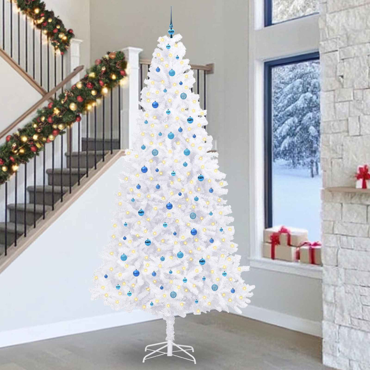 vidaXL Kunstkerstboom met 300 LED Wit 300 cm PVC en staal