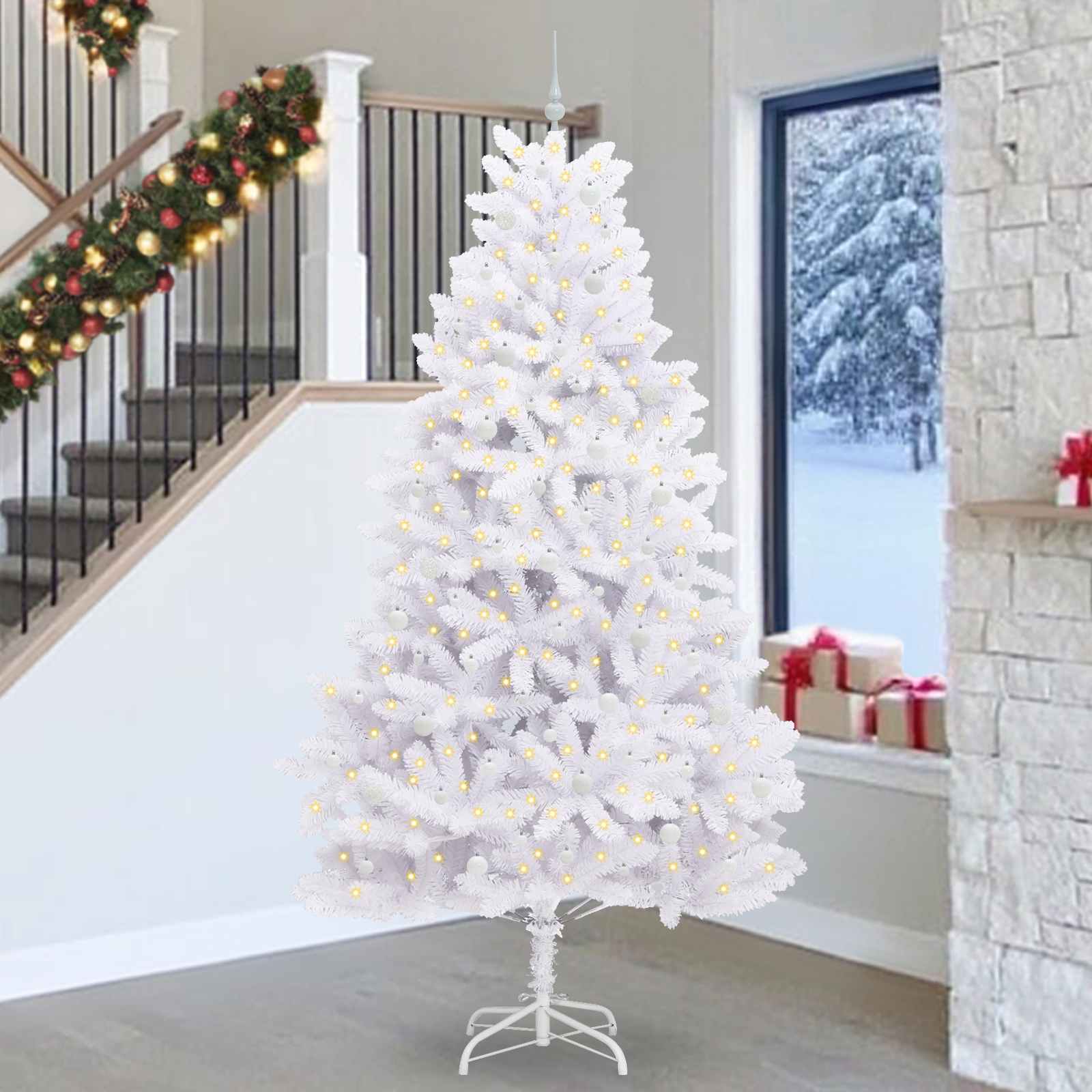 vidaXL Kunstmatige Inklapbare Kerstboom Wit 180 cm PVC en staal