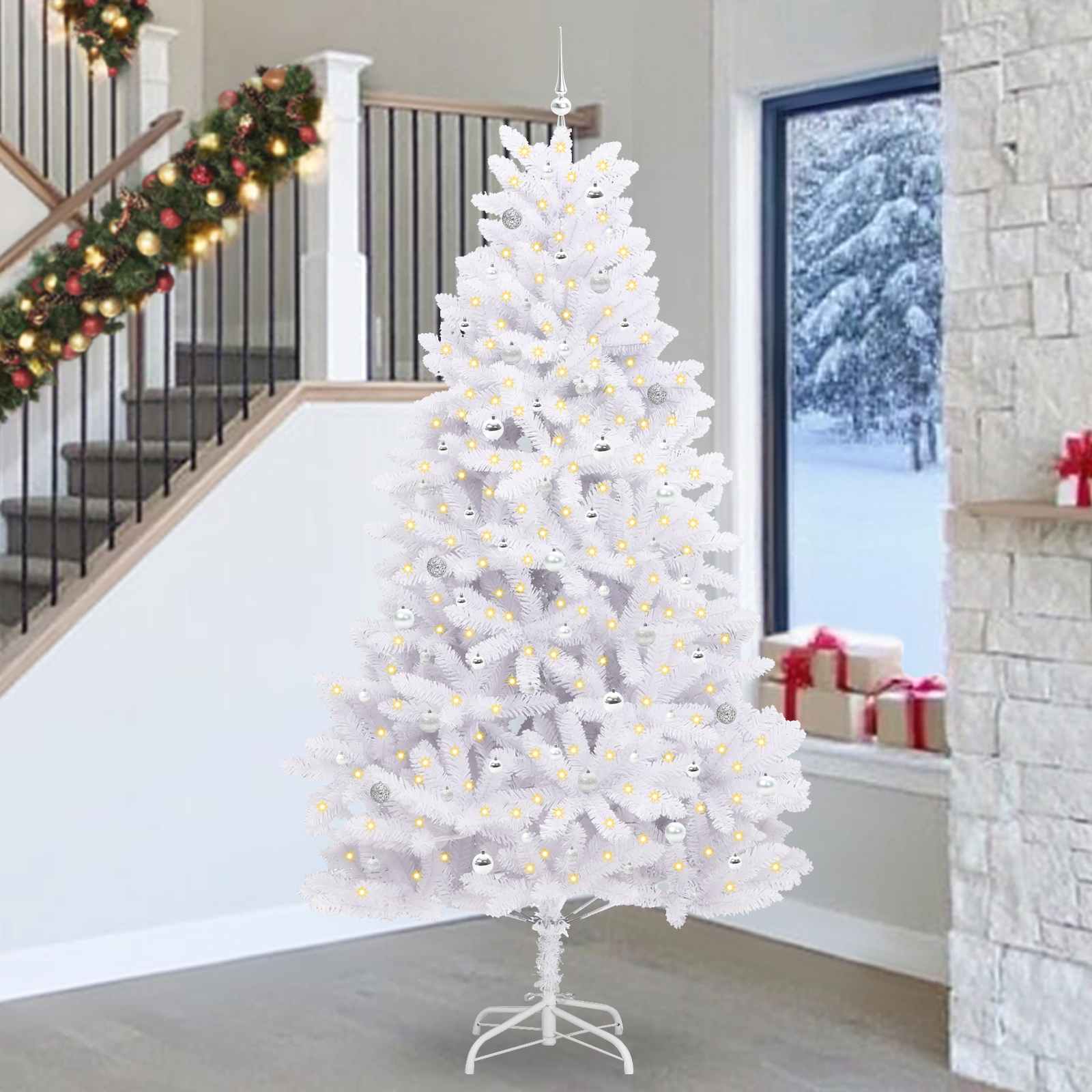 vidaXL Kunstmatige Inklapbare Kerstboom Wit 180 cm PVC en staal