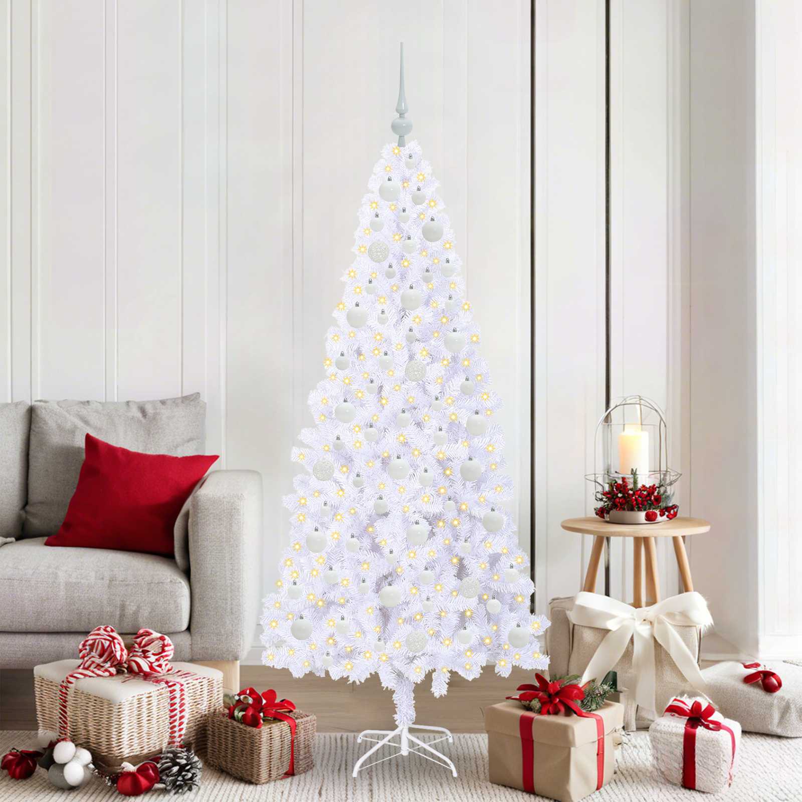 vidaXL Kunstkerstboom met 300 LED Wit 180 cm PVC en staal