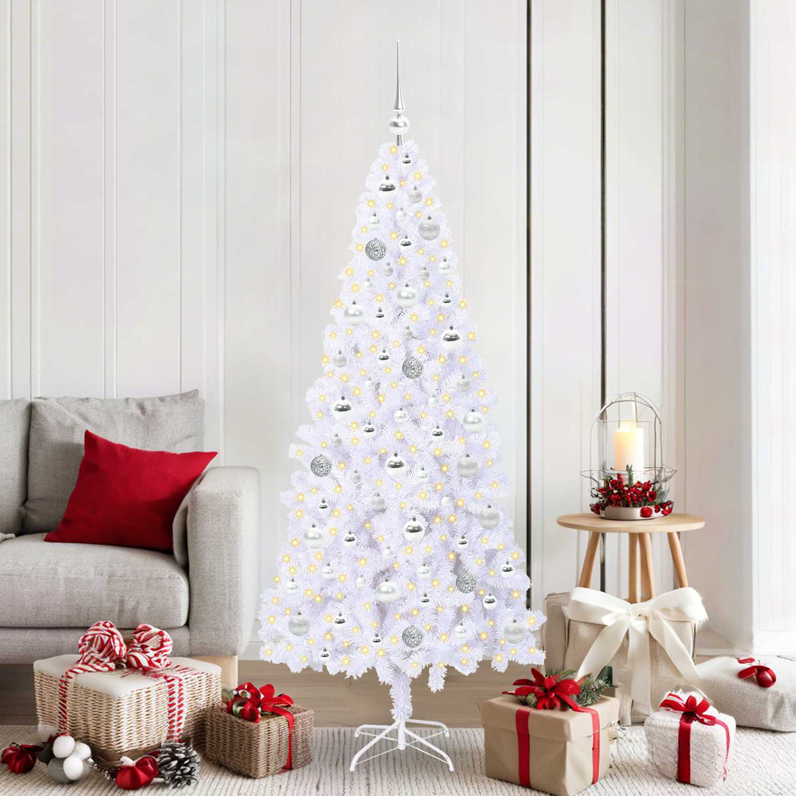 vidaXL Kunstkerstboom met 300 LED Wit 180 cm PVC en staal