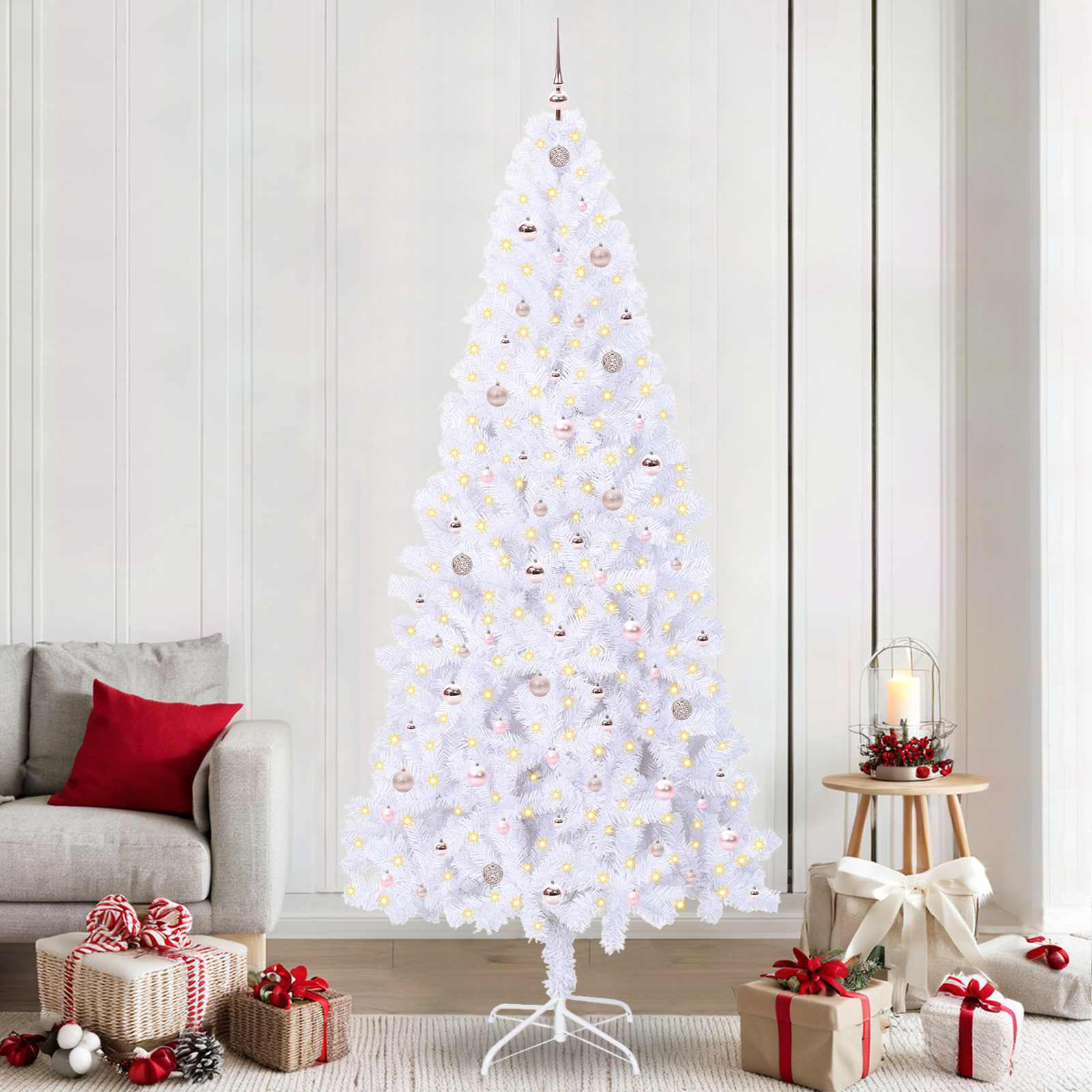 vidaXL Kunstkerstboom met 300 LED Wit 210 cm PVC en staal
