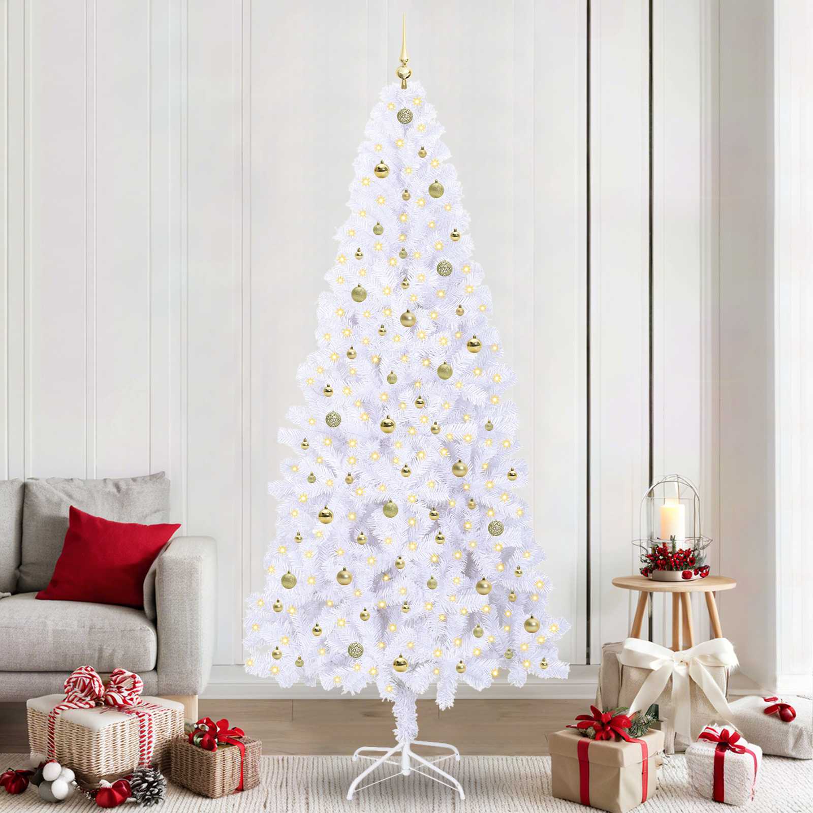 vidaXL Kunstkerstboom met 300 LED Wit 210 cm PVC en staal