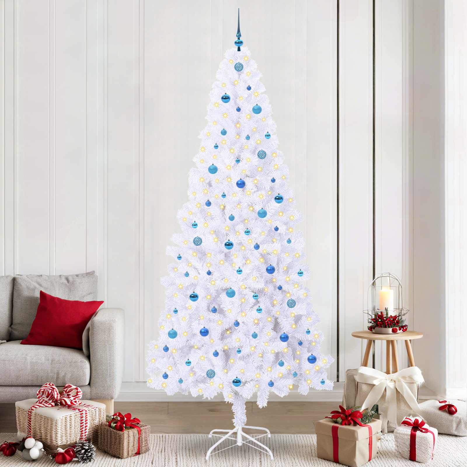 vidaXL Kunstkerstboom met 300 LED Wit 210 cm PVC en staal