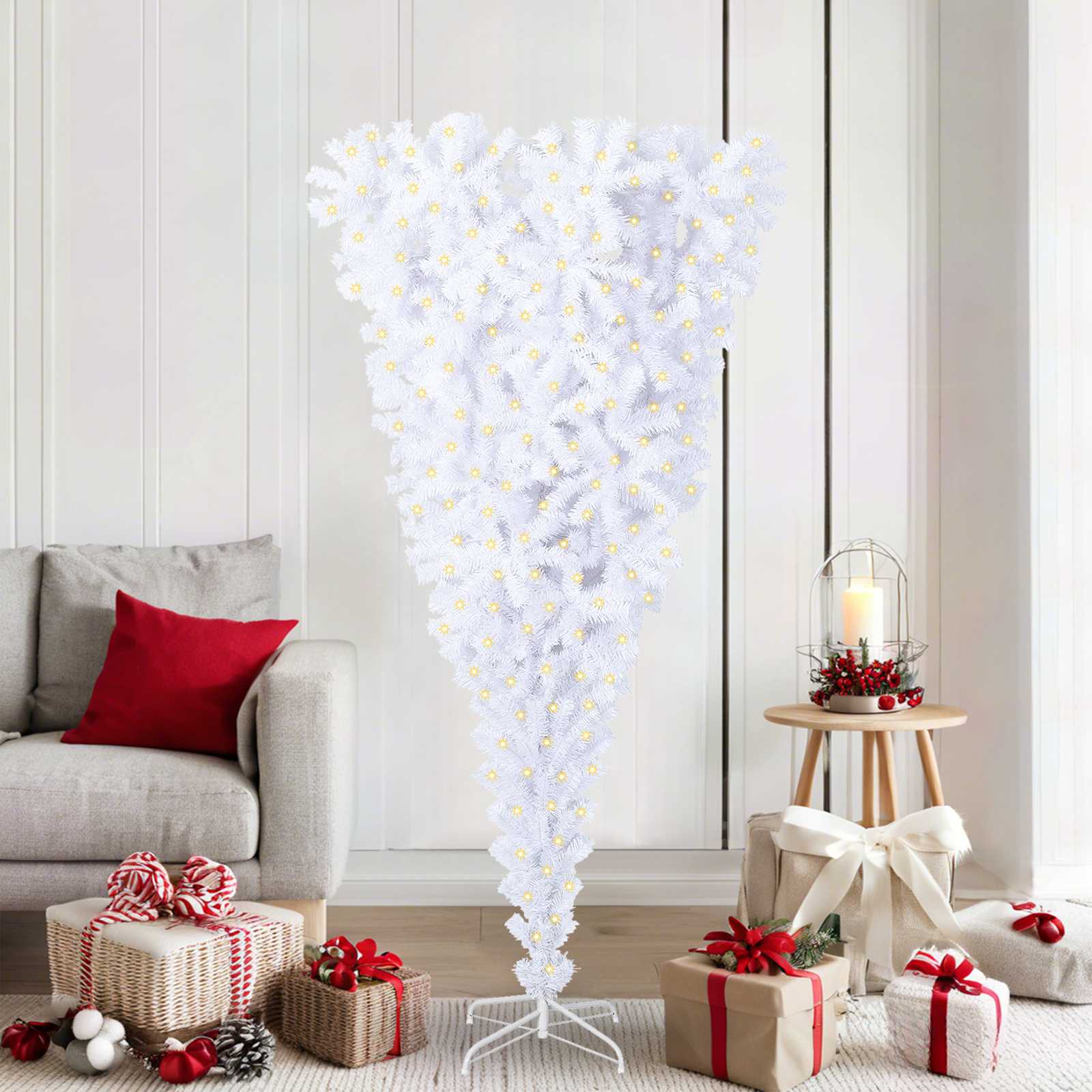 vidaXL Kunstkerstboom met 300 LED Wit 210 cm PVC en staal