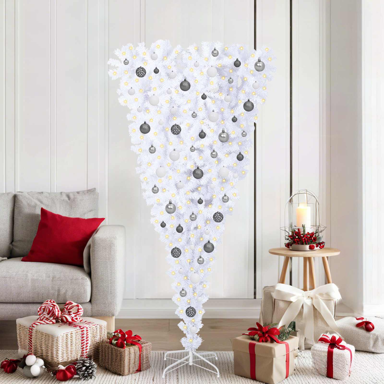 vidaXL Kunstkerstboom met 300 LED Wit 180 cm PVC en Staal