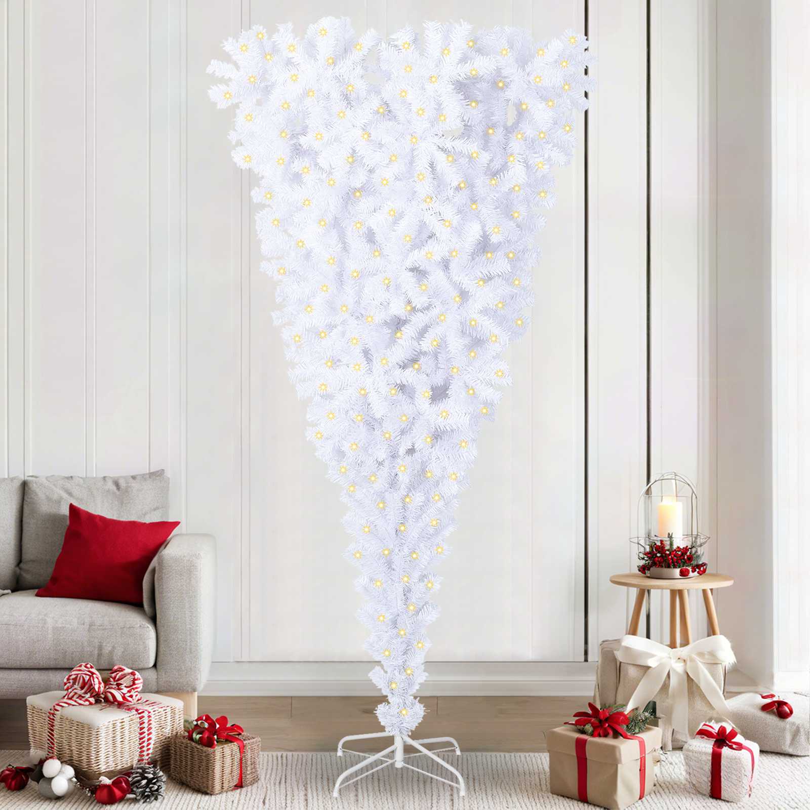 vidaXL Kunstkerstboom met 300 LED Wit 210 cm PVC en staal