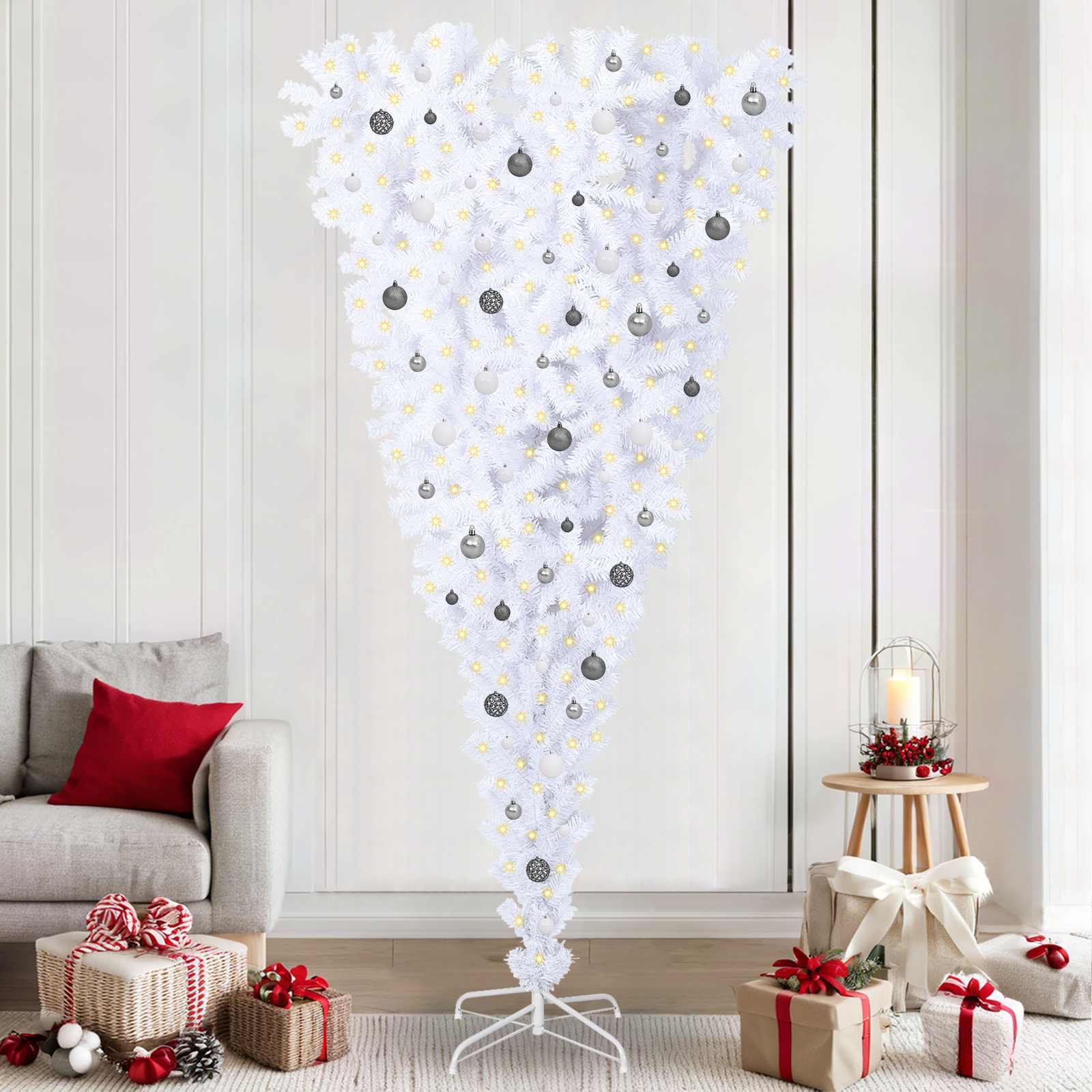 vidaXL Kunstkerstboom met 300 LED Wit 180 cm PVC en Staal