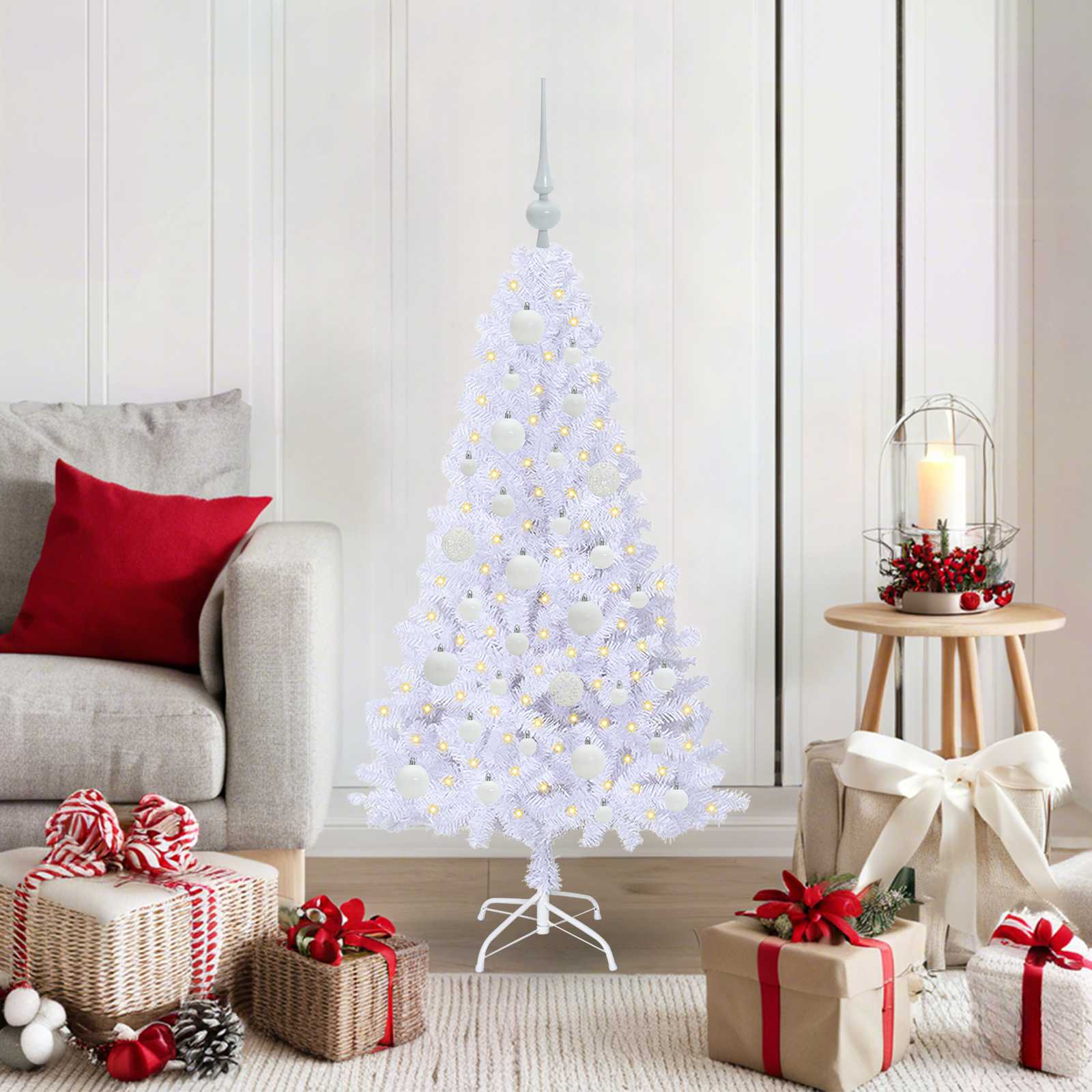 vidaXL Kunstkerstboom met 150 LED Wit 120 cm PVC en staal