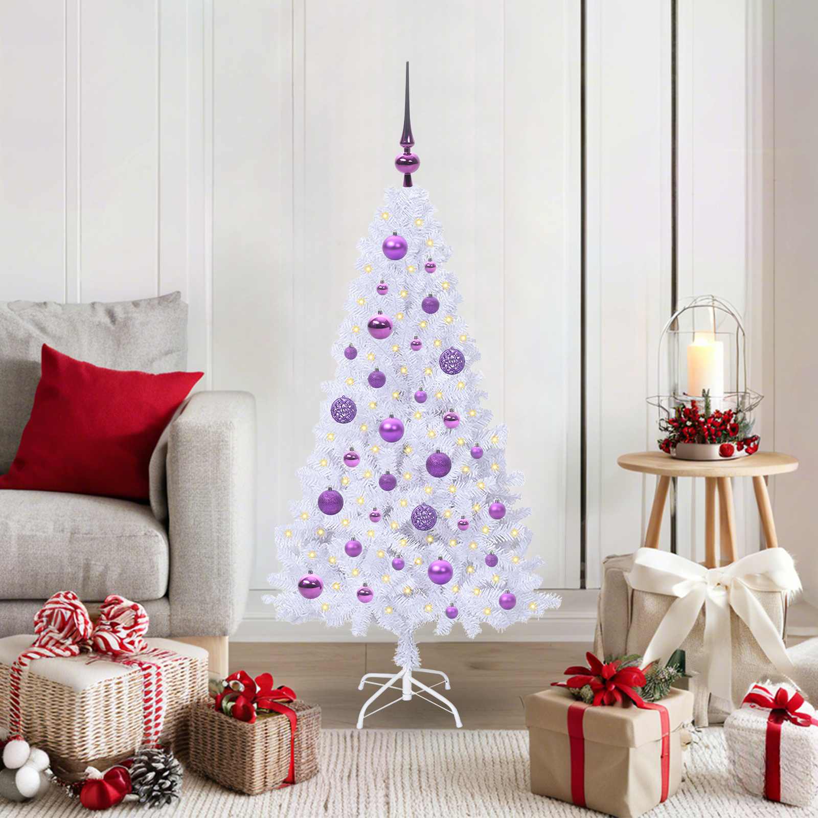 vidaXL Kunstkerstboom met 150 LED Wit 120 cm PVC en staal