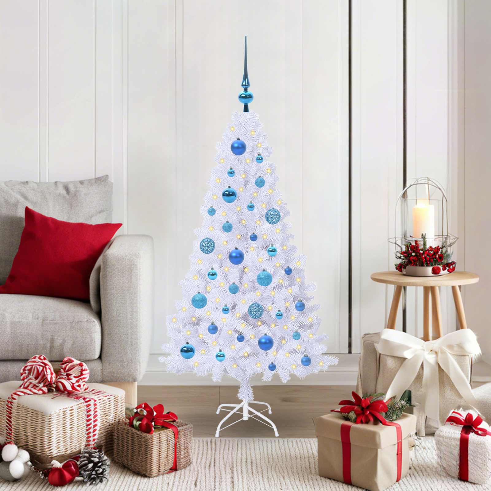 vidaXL Kunstkerstboom met 150 LED Wit 120 cm PVC en staal