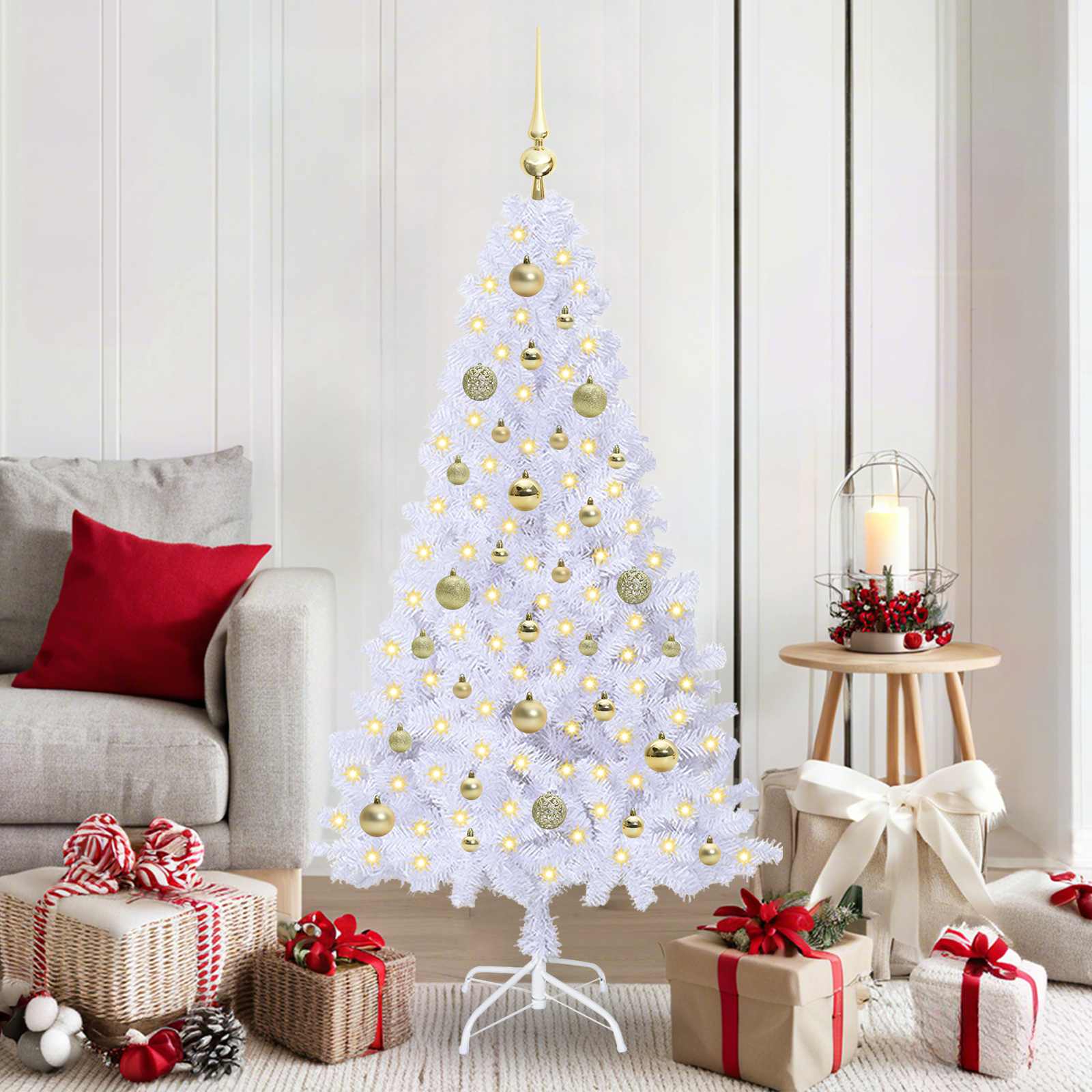 vidaXL Kunstkerstboom met 150 LED Wit 120 cm PVC en staal