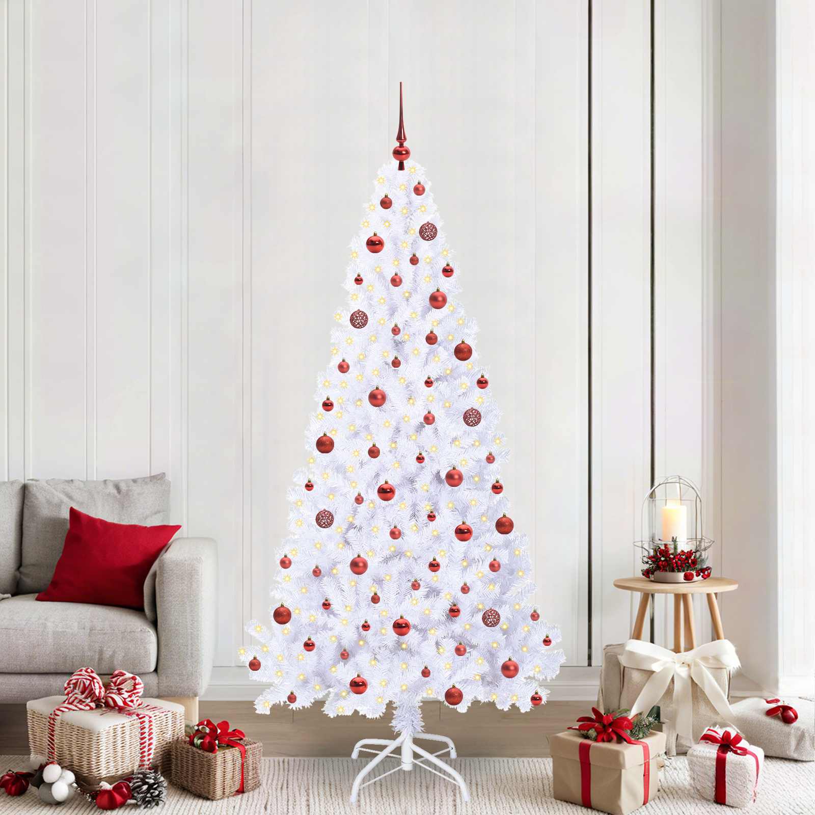 vidaXL Kunstkerstboom met 300 LED Wit 180 cm PVC en staal