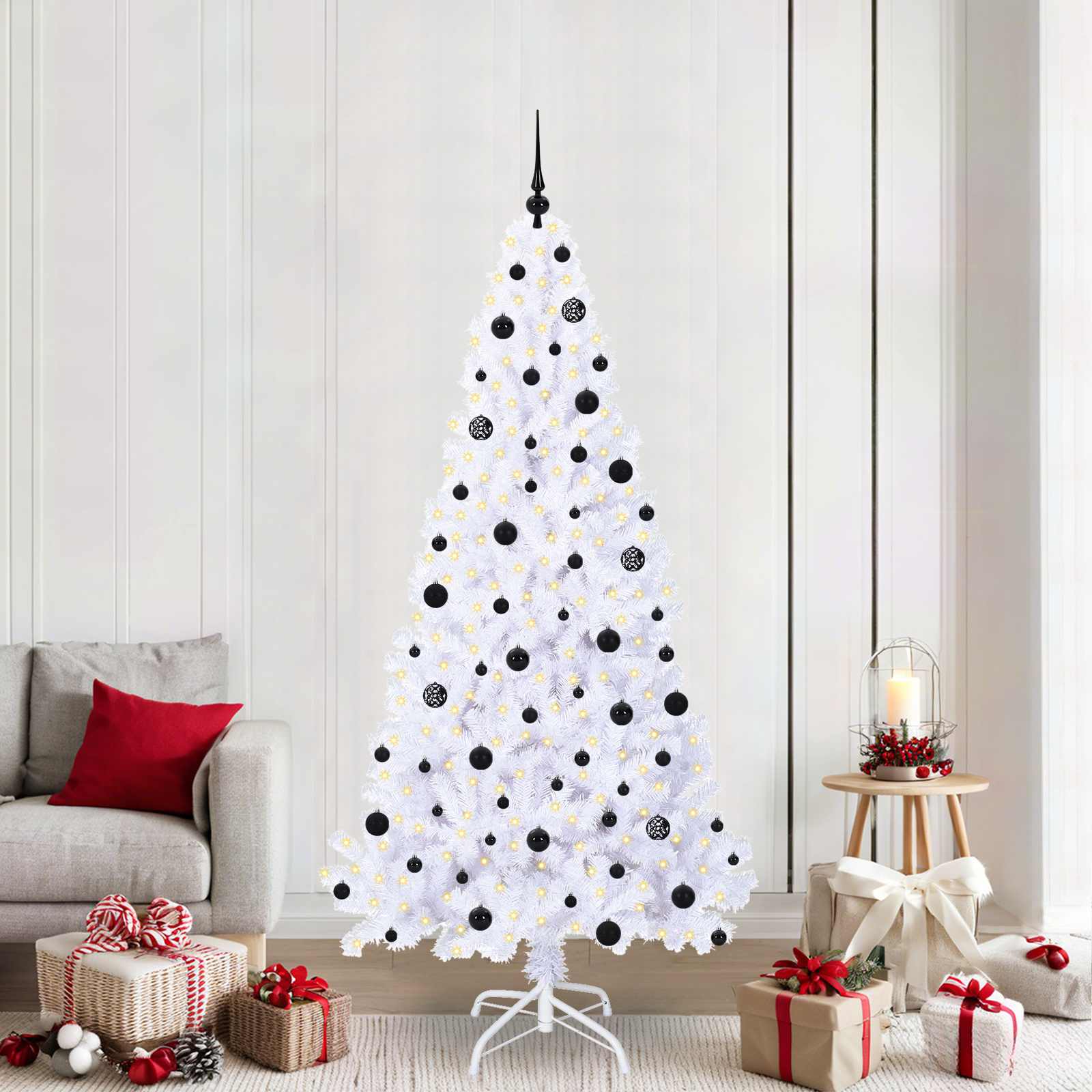 vidaXL Kunstkerstboom met 300 LED Wit 180 cm PVC en staal