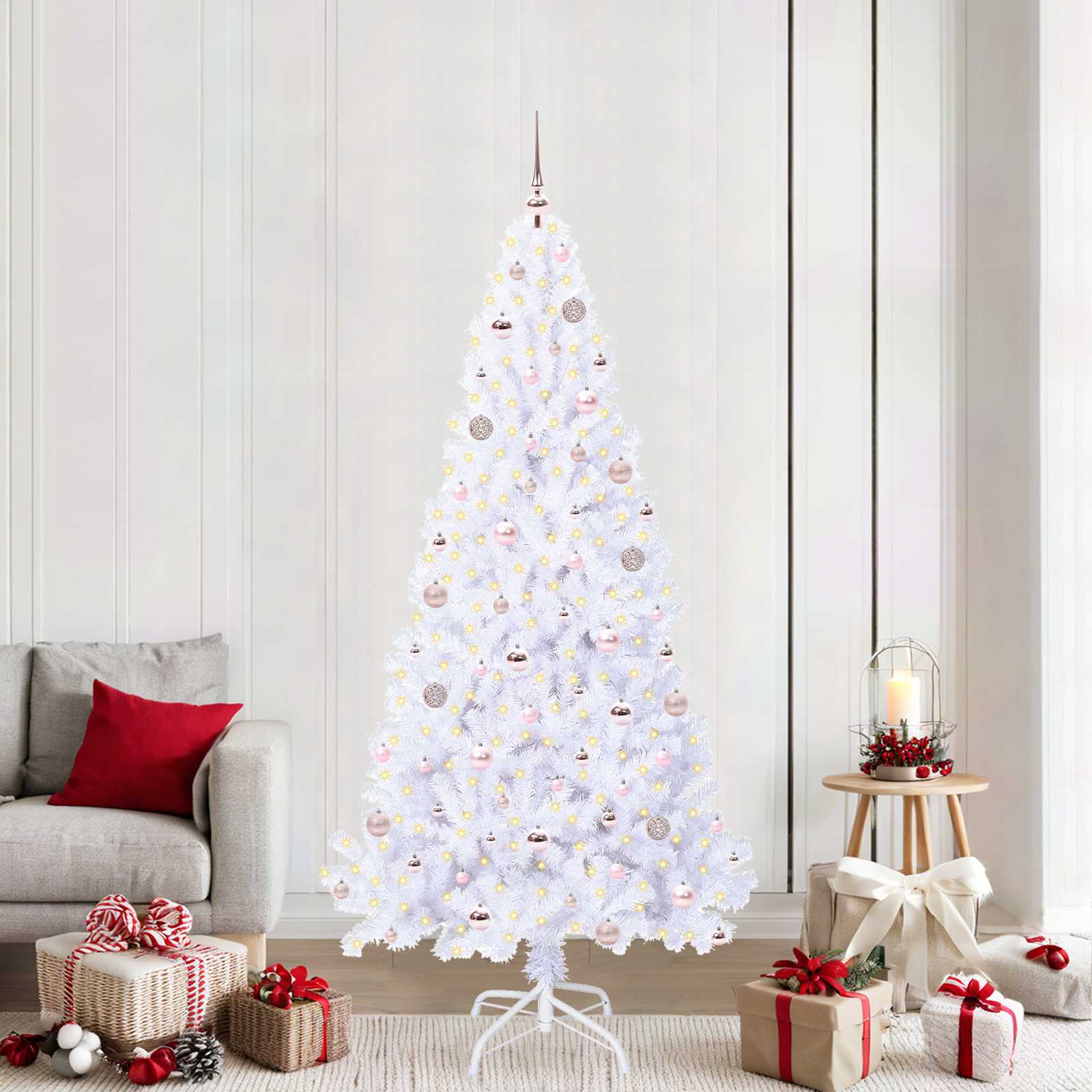vidaXL Kunstkerstboom met 300 LED Wit 180 cm PVC en staal