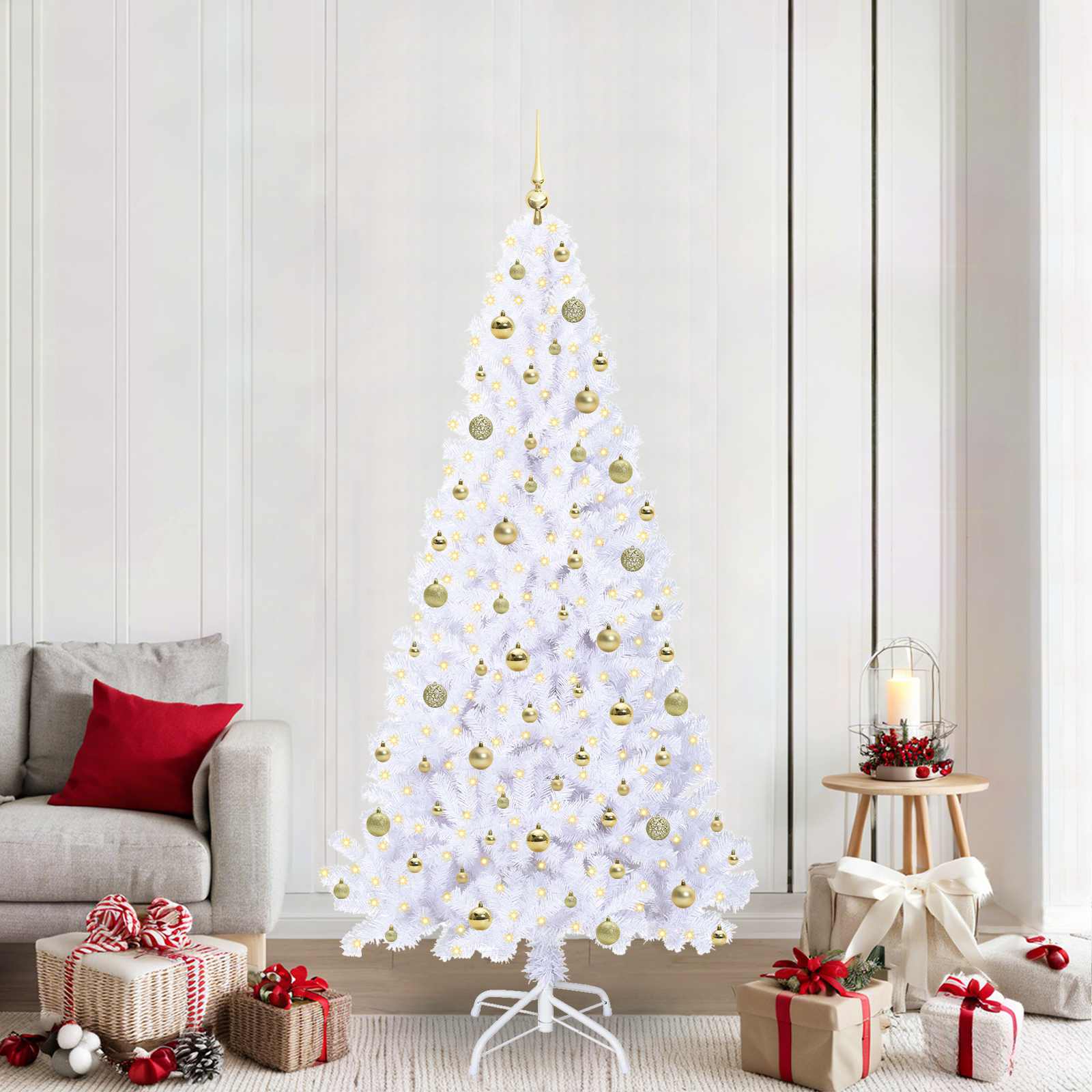 vidaXL Kunstkerstboom met 300 LED Wit 180 cm PVC en staal