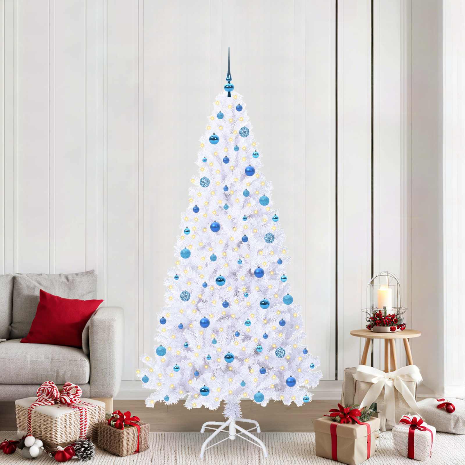 vidaXL Kunstkerstboom met 300 LED Wit 180 cm PVC en staal