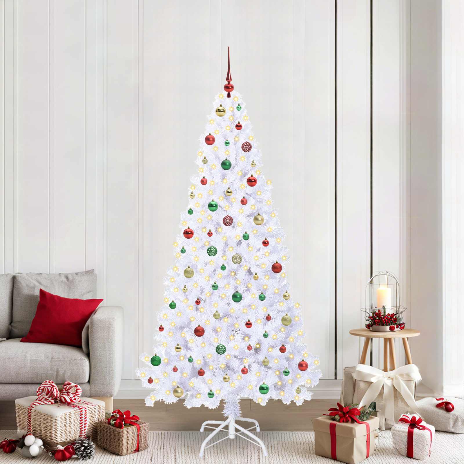 vidaXL Kunstkerstboom met 300 LED Wit 180 cm PVC en staal