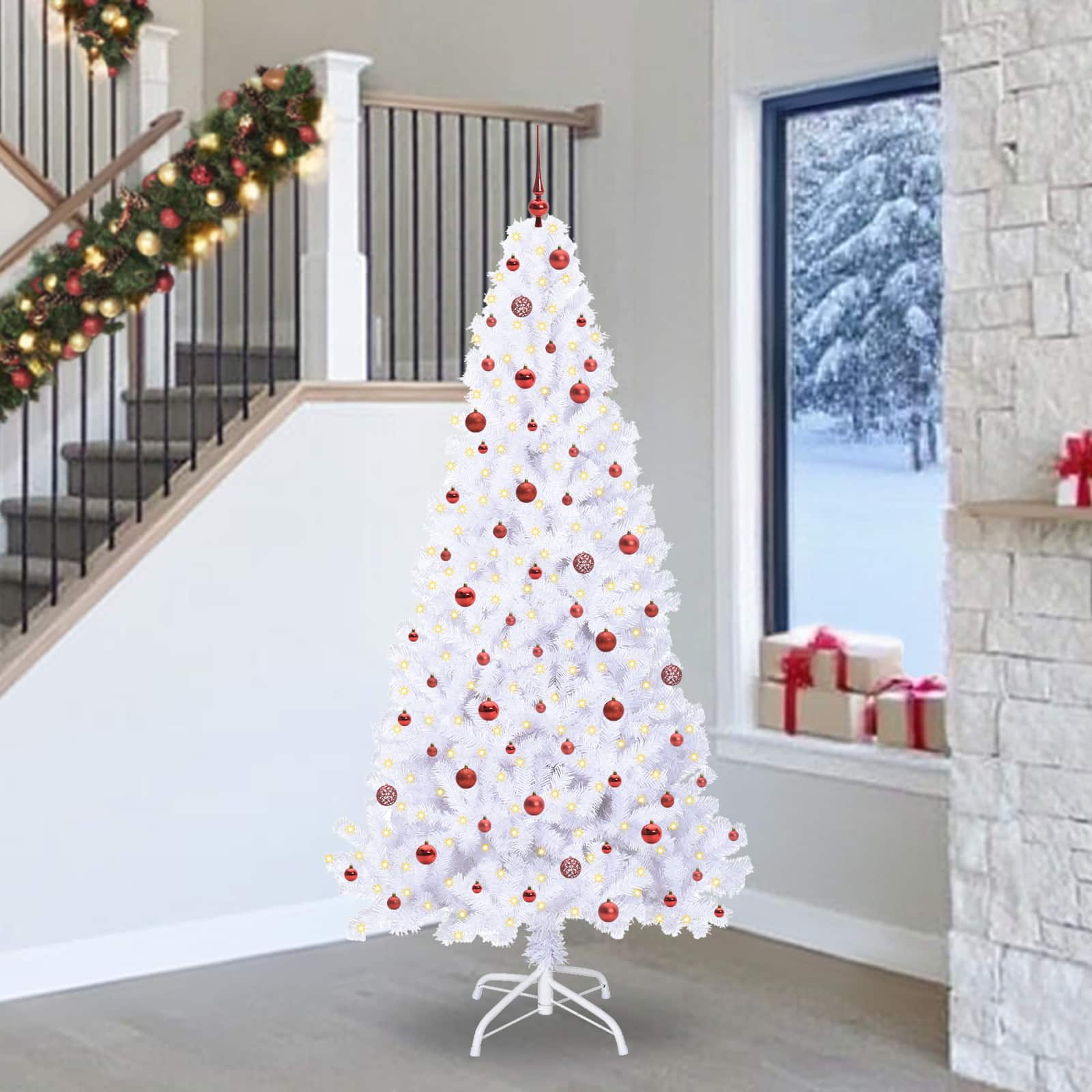vidaXL Kunstkerstboom met 300 LED Wit 180 cm PVC en staal