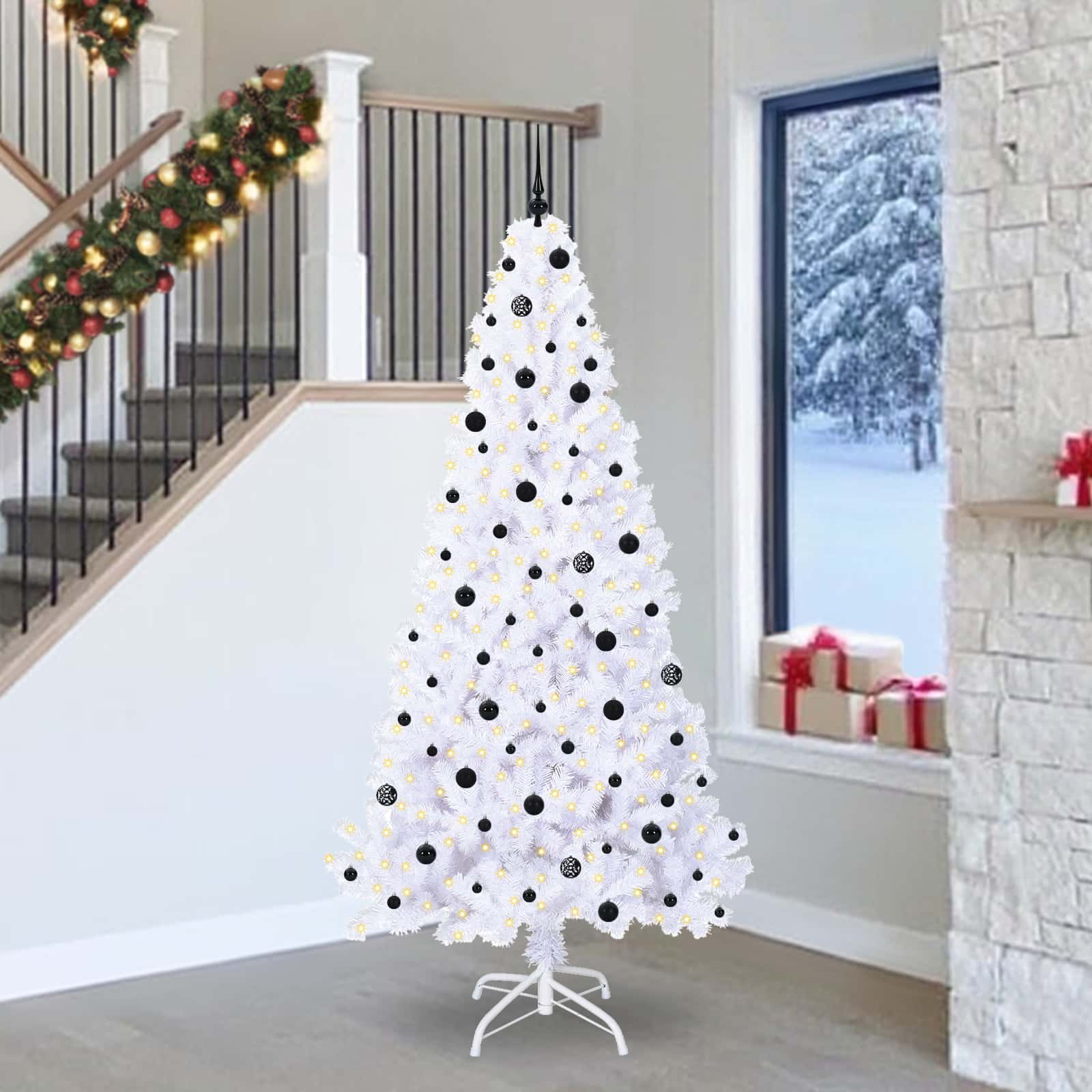 vidaXL Kunstkerstboom met 300 LED Wit 180 cm PVC en staal