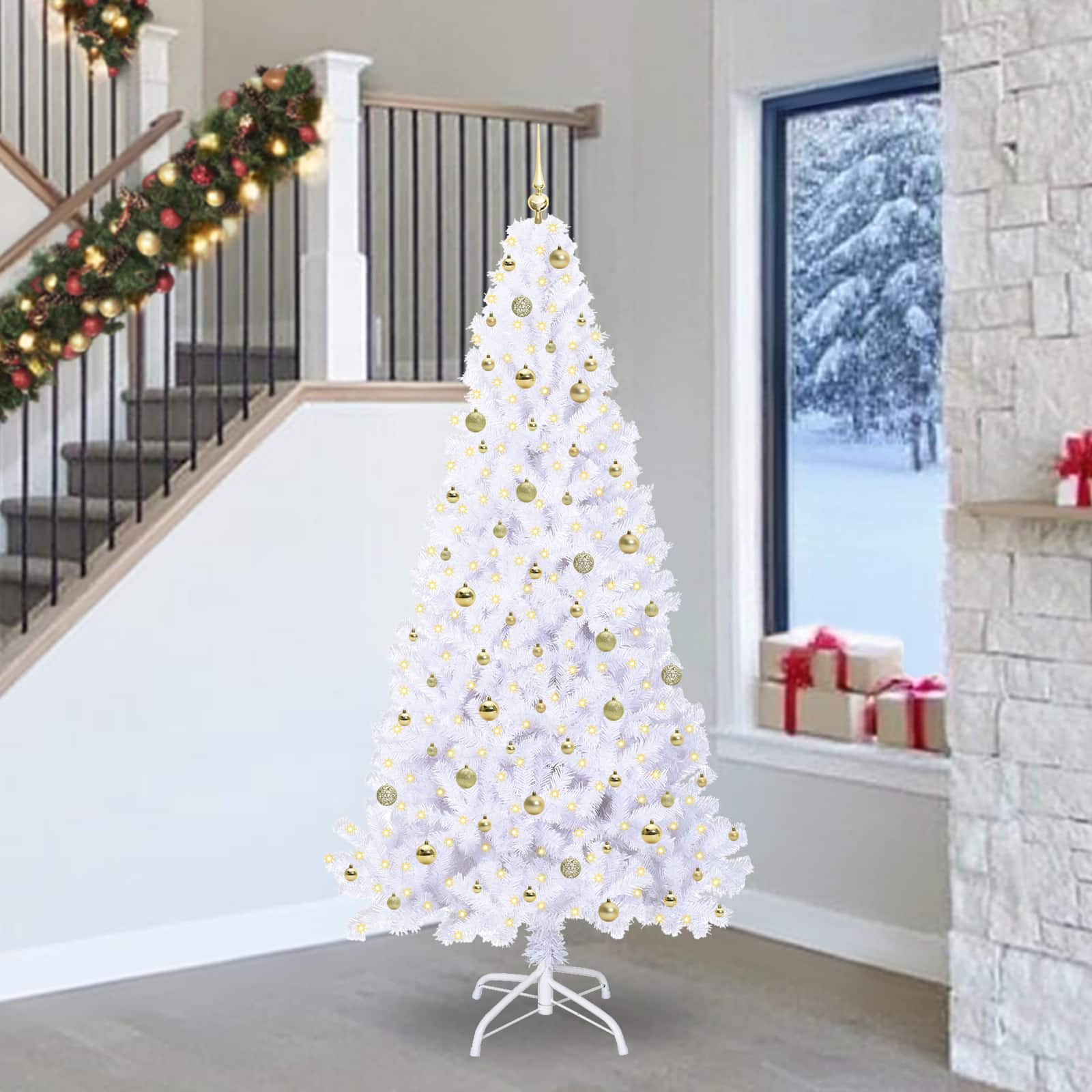 vidaXL Kunstkerstboom met 300 LED Wit 180 cm PVC en staal