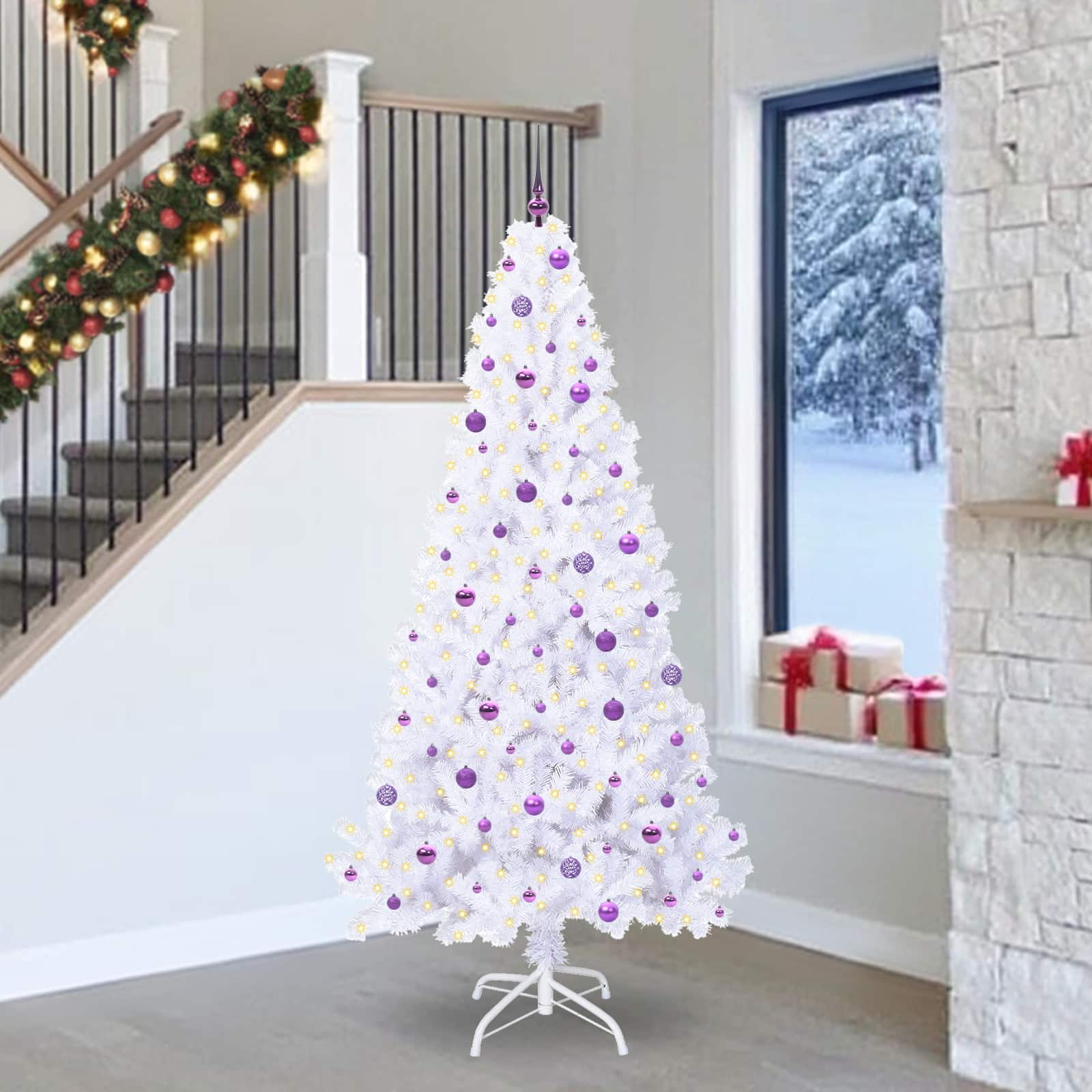 vidaXL Kunstkerstboom met 300 LED Wit 180 cm PVC en staal