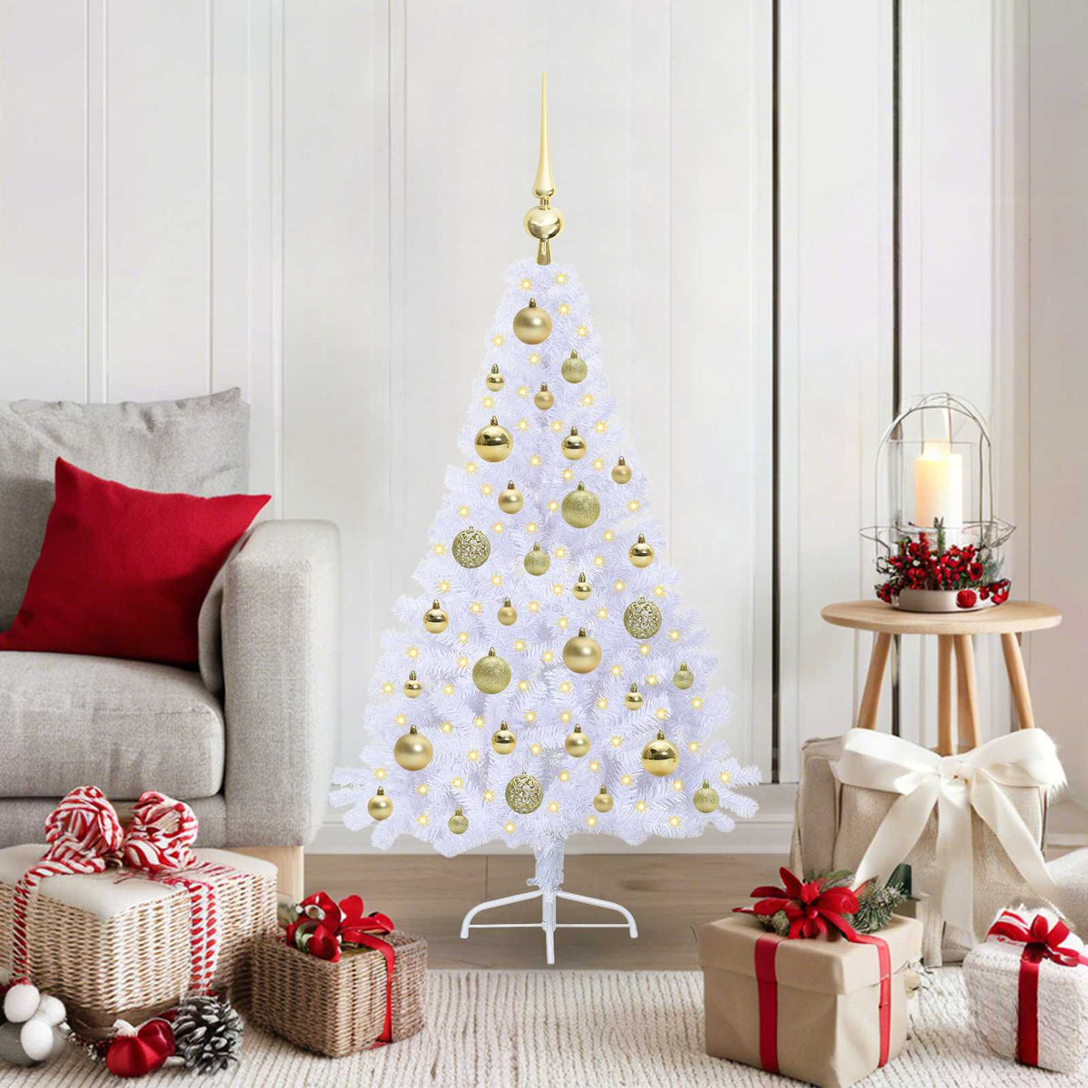 vidaXL Kunstkerstboom met 150 LED Wit 120 cm PVC en staal
