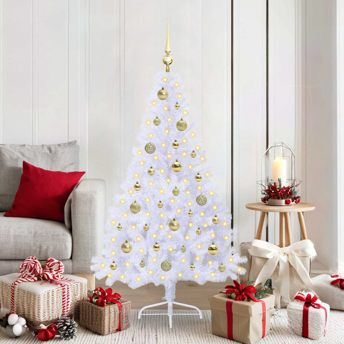 vidaXL Kunstkerstboom met 150 LED Wit 120 cm PVC en staal