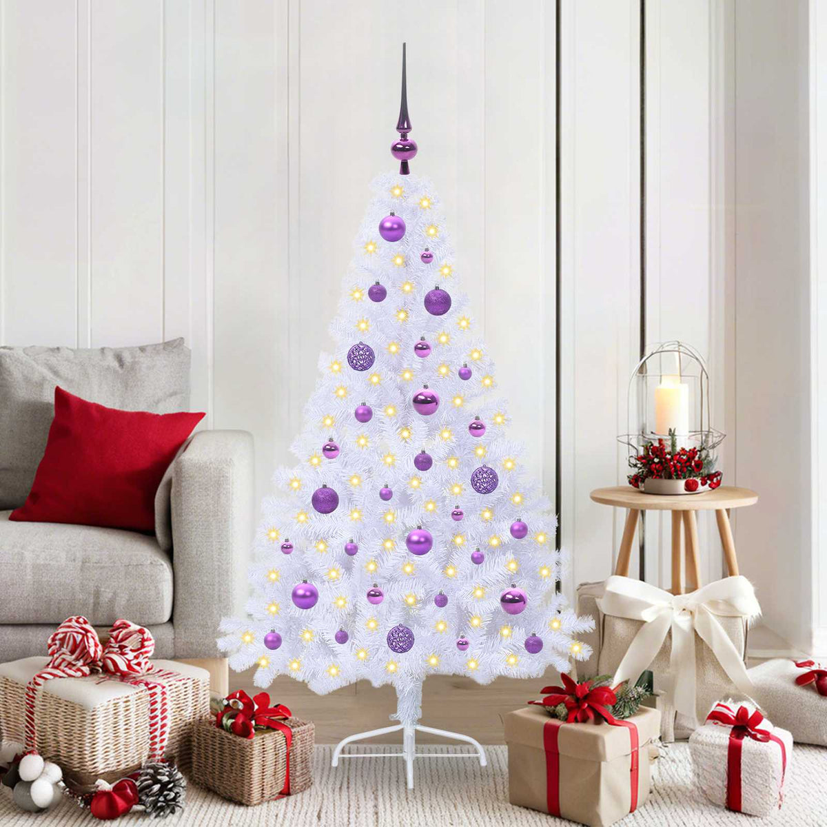 vidaXL Kunstkerstboom met 150 LED Wit 120 cm PVC en staal