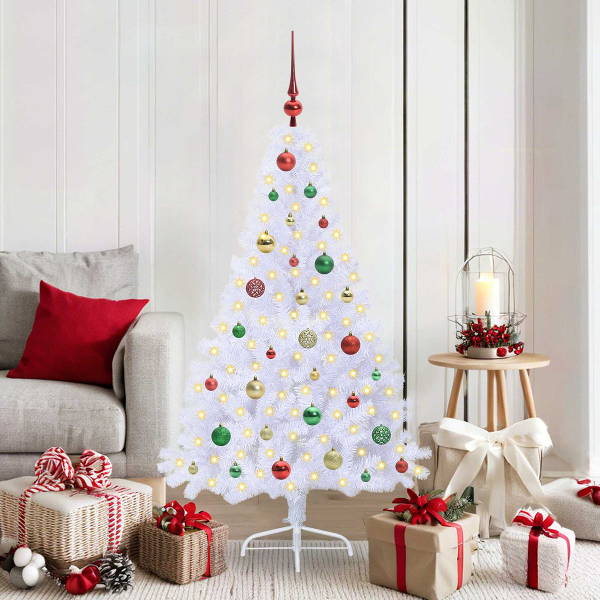 vidaXL Kunstkerstboom met 150 LED Wit 120 cm PVC en staal