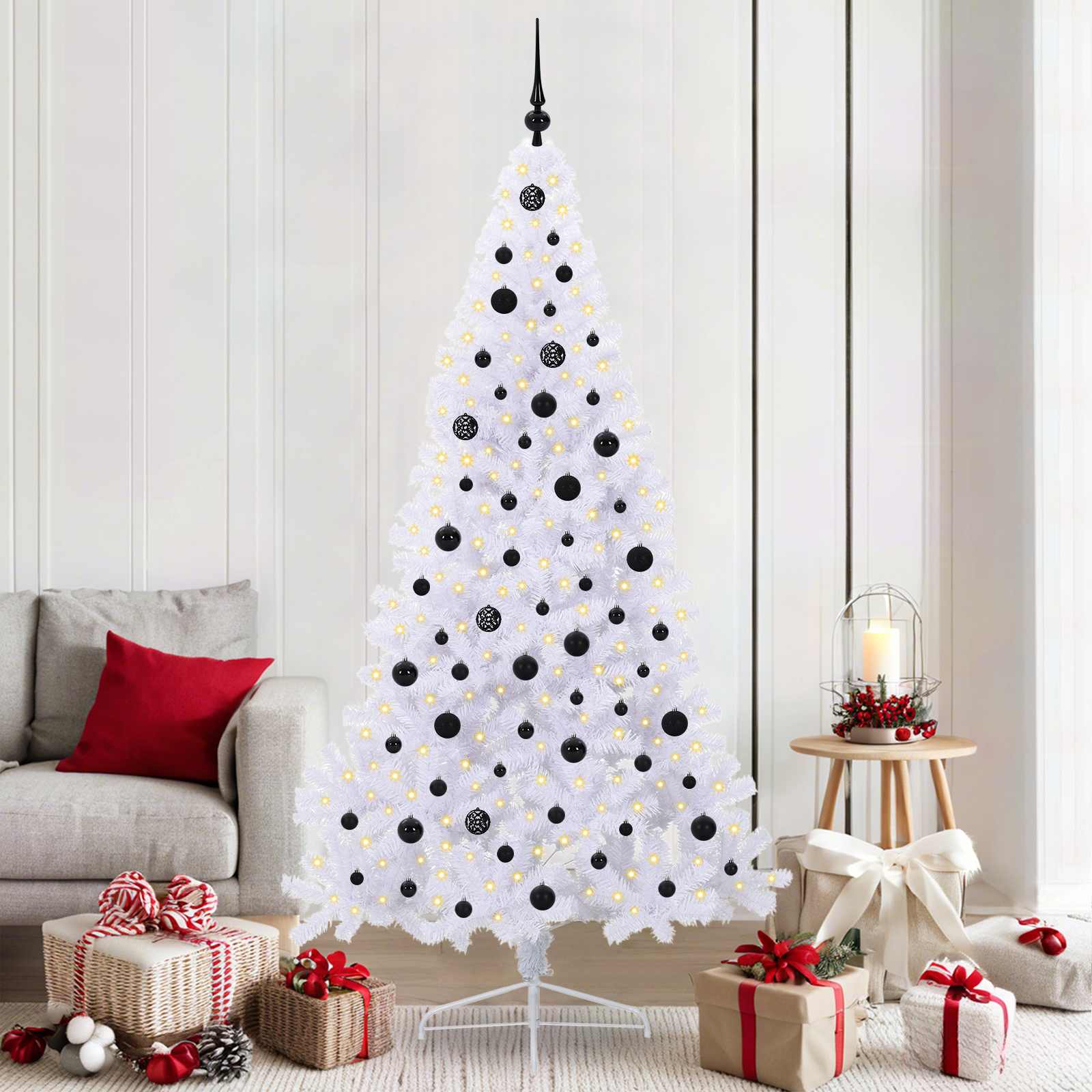 vidaXL Kunstkerstboom met 300 LED Wit 180 cm PVC en staal