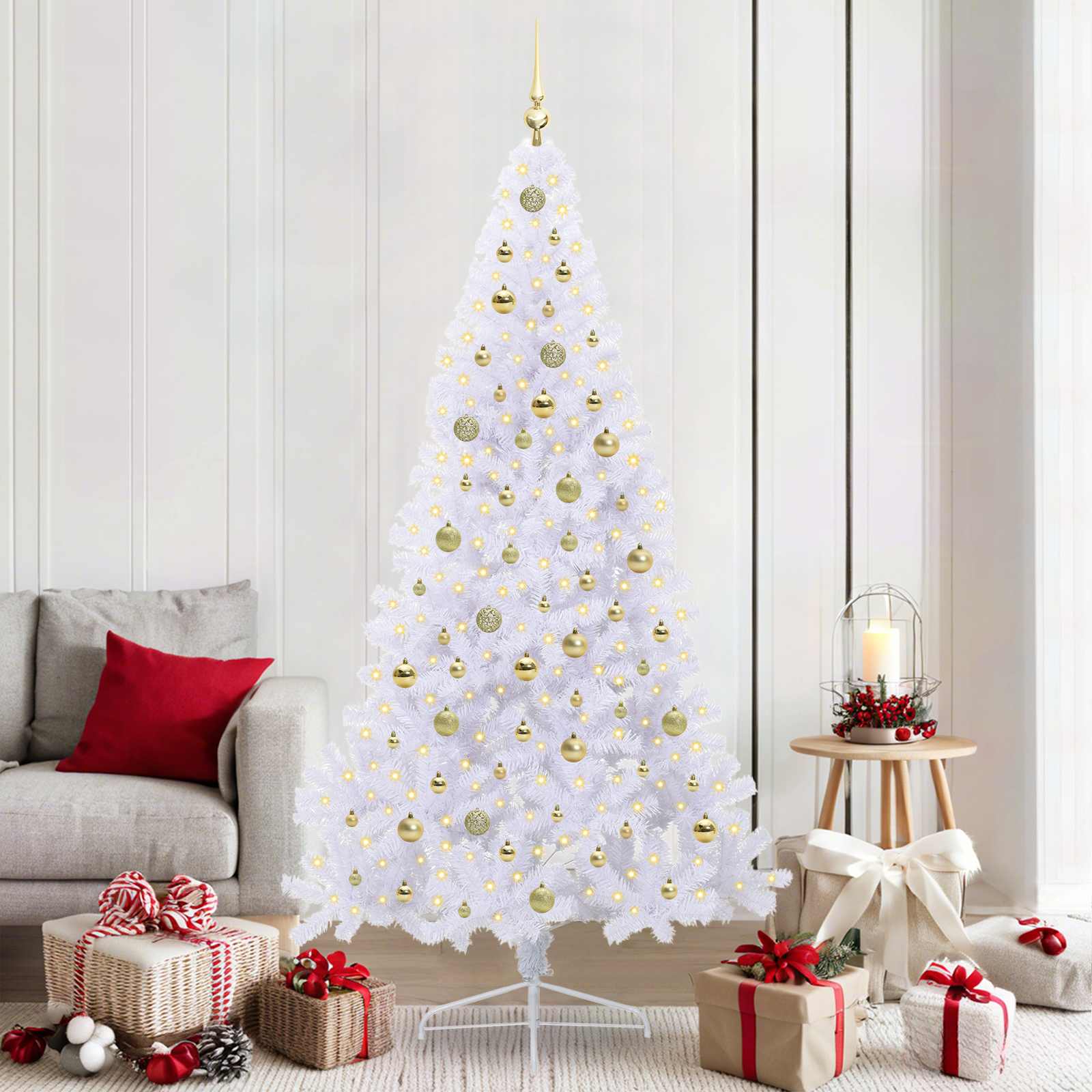 vidaXL Kunstkerstboom met 300 LED Wit 180 cm PVC en staal