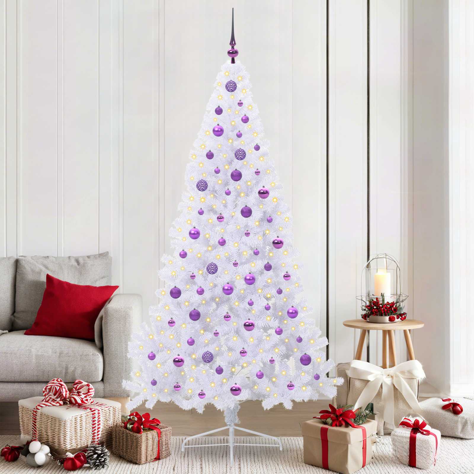vidaXL Kunstkerstboom met 300 LED Wit 180 cm PVC en staal
