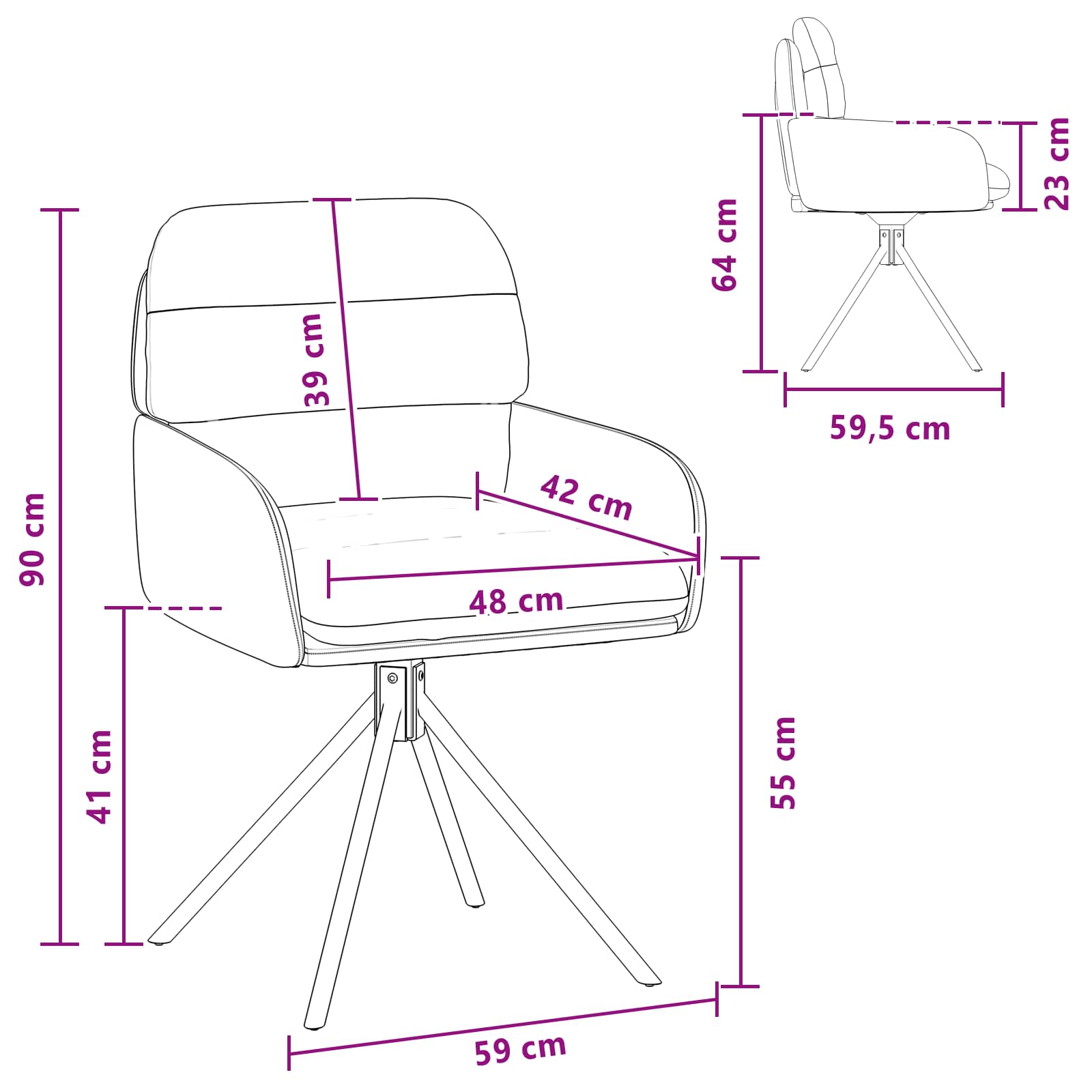 vidaXL Draai Eetstoelen 4 pcs Kunstleer Zwart 59 x 59,5 x 90 cm