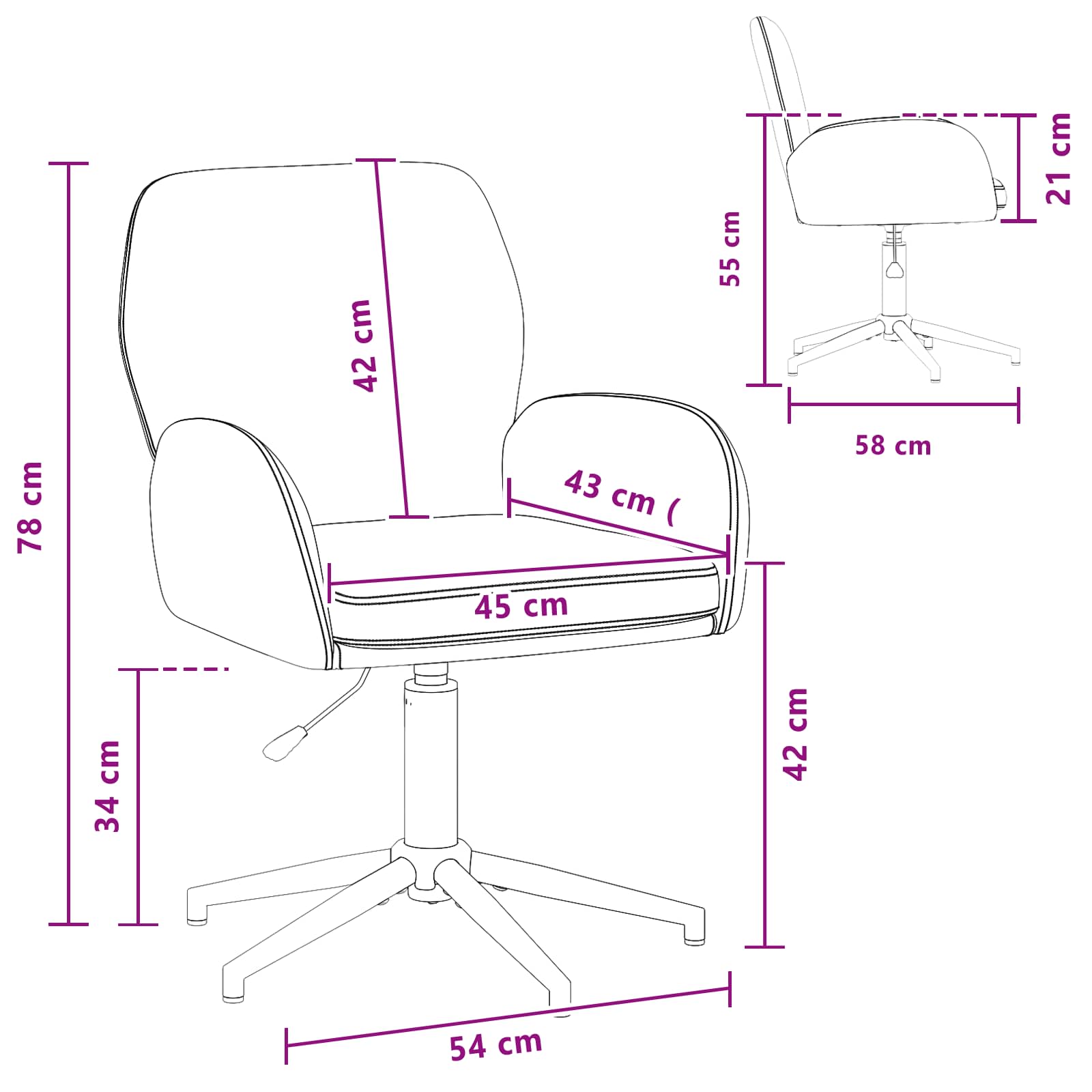 vidaXL Draaiende Bureaustoelen 2 st 54 x 58 x 90 cm Lichtgrijs Stof