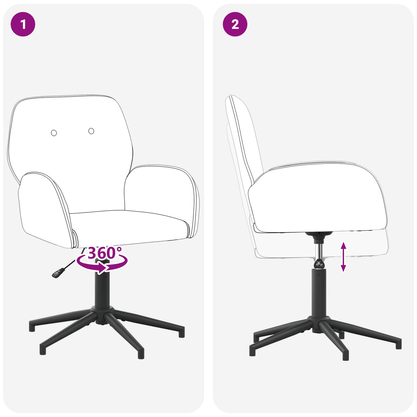 vidaXL Draaiende Bureaustoelen 2 st 54 x 55 x 90 cm Lichtgrijs fluweel