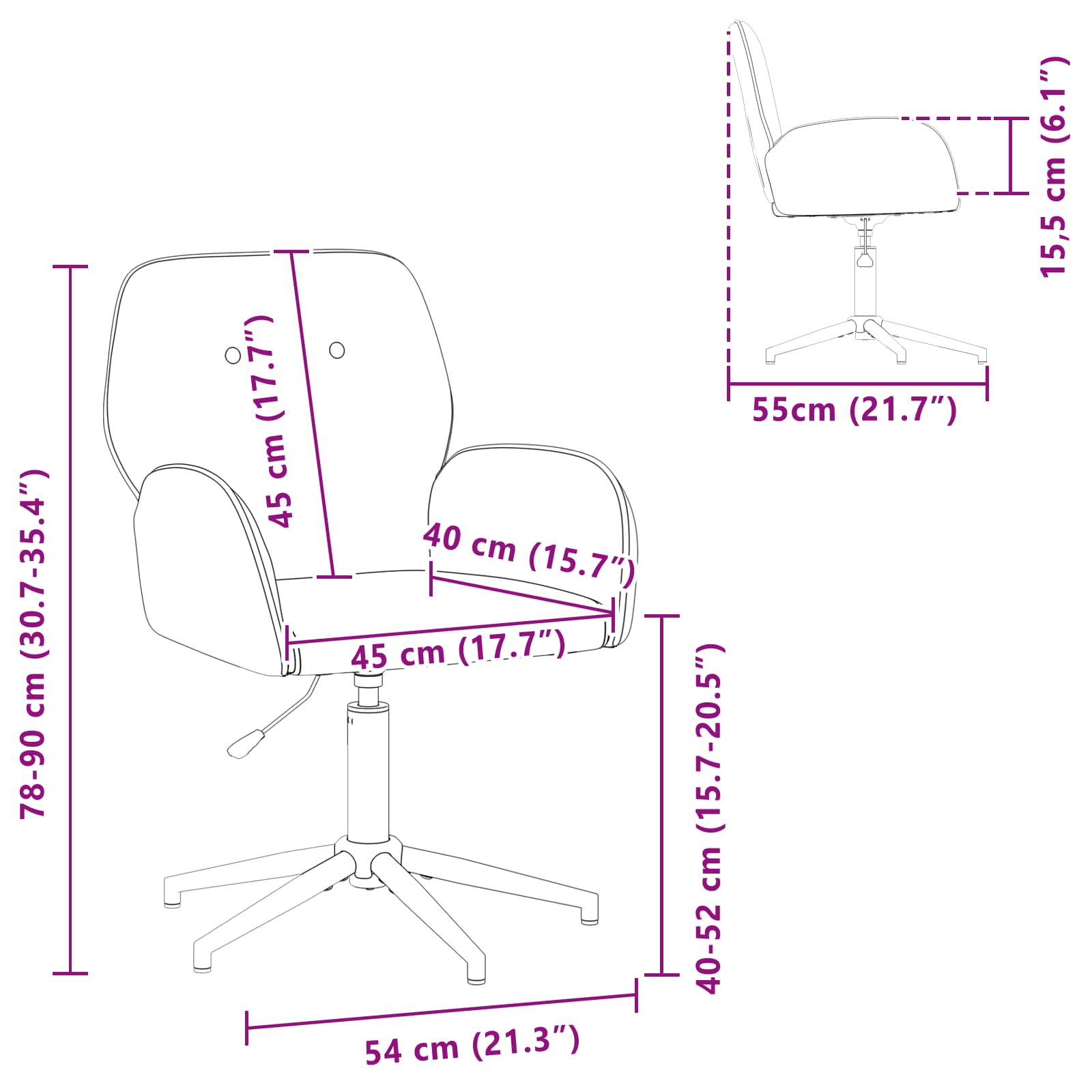 vidaXL Draaiende Bureaustoelen 2 st 54 x 55 x 90 cm Lichtgrijs fluweel