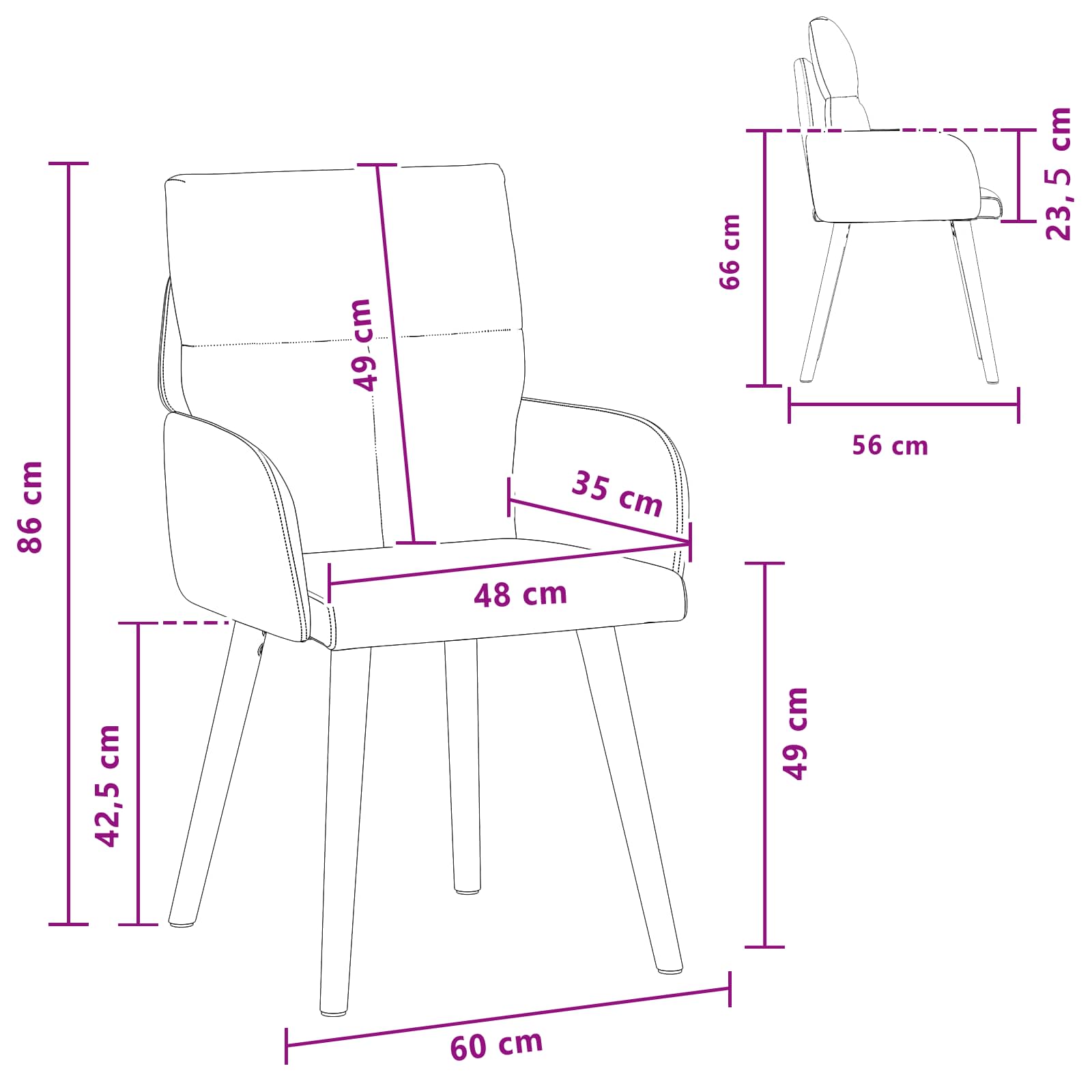 vidaXL Eettafelstoelen 4 pcs Stof Lichtgrijs 60 x 56 x 96 cm
