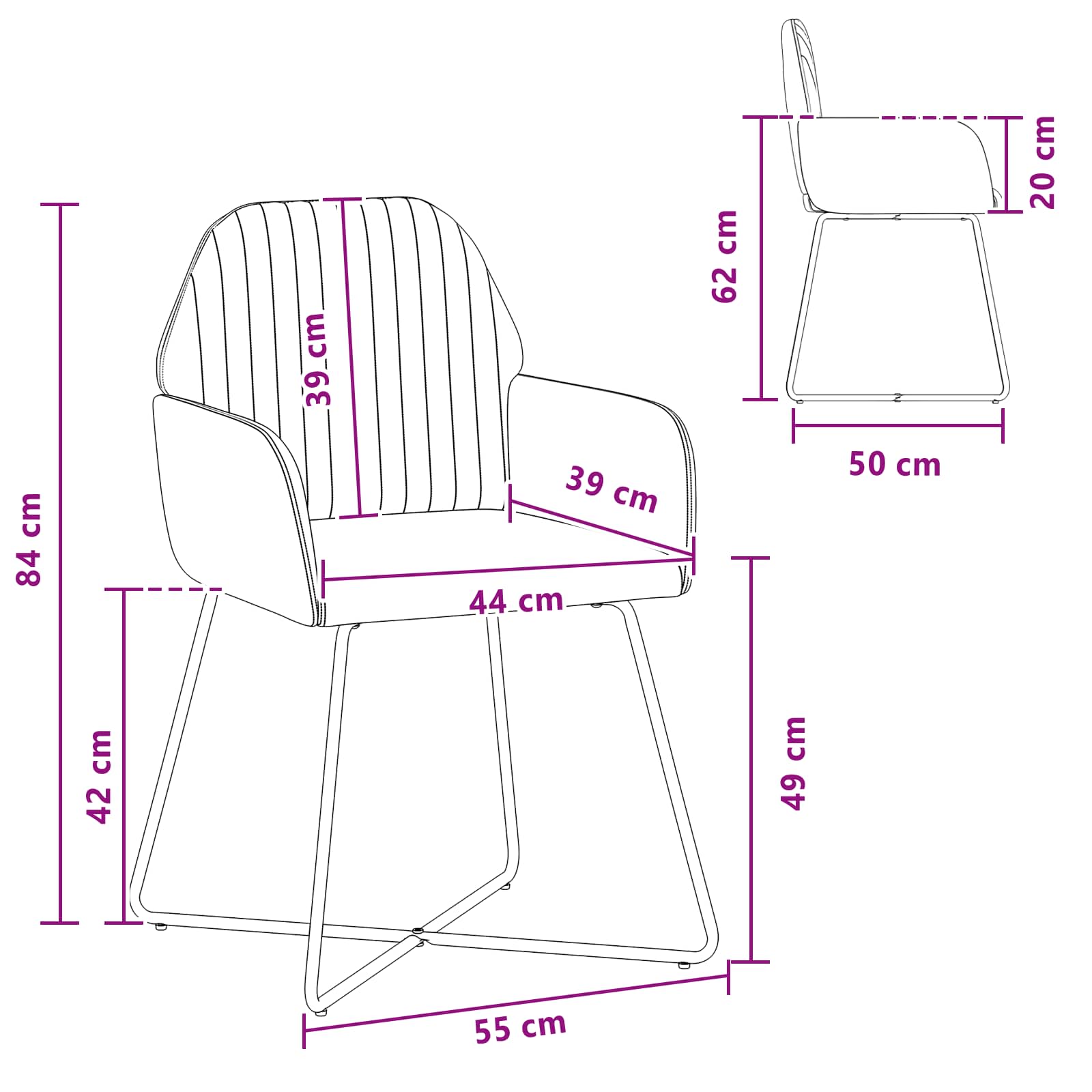 vidaXL Eettafelstoelen 4 pcs fluweel Lichtgrijs 55 x 50 x 84 cm