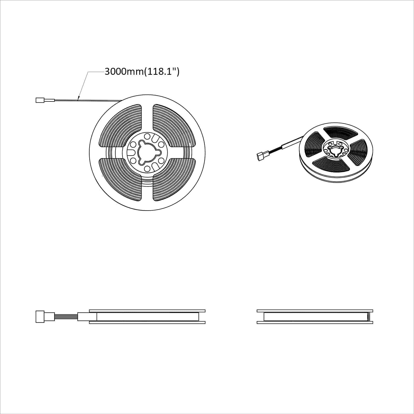 vidaXL LED-strip 4 pcs Zwart en transparant 300 cm Koper en kunststof