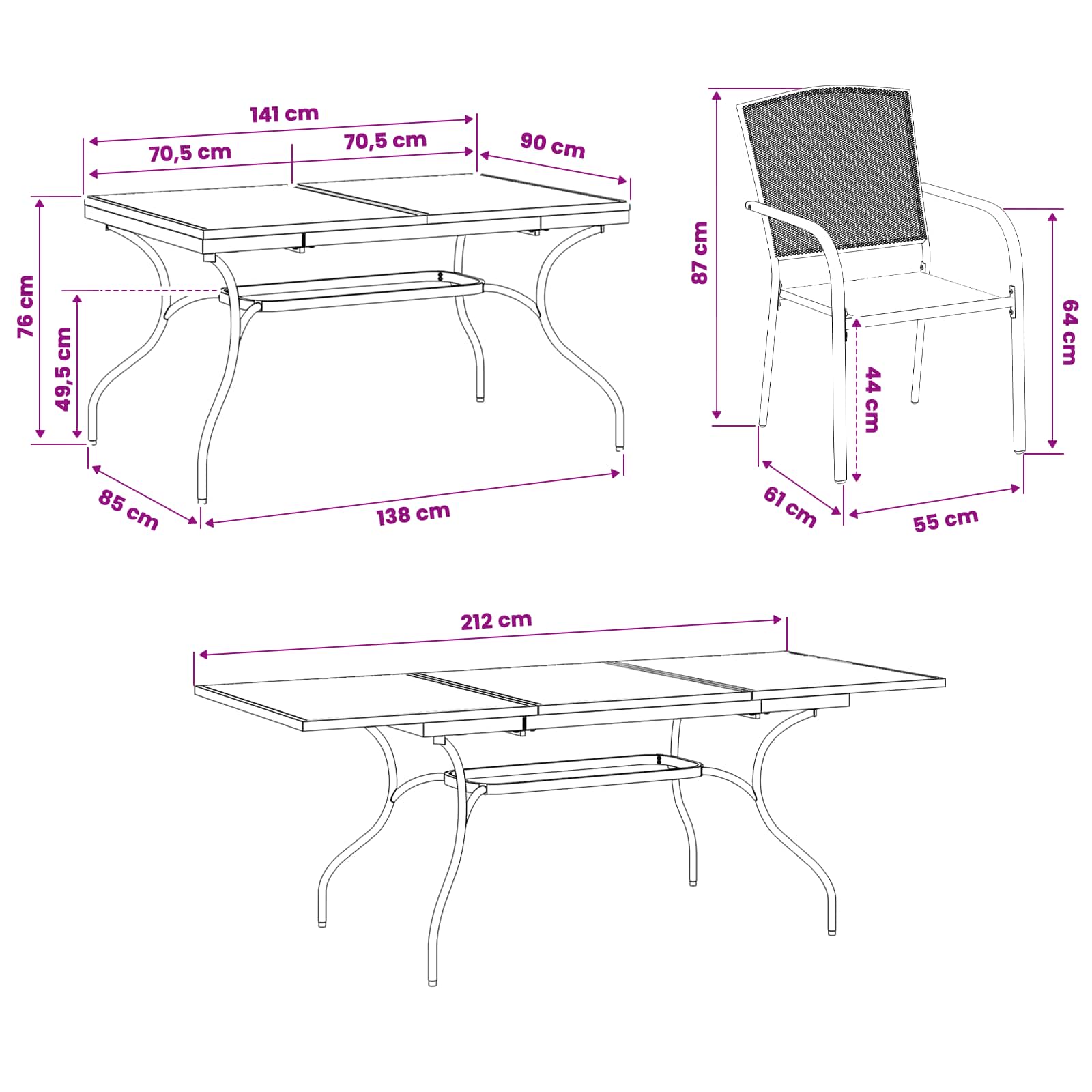 vidaXL Tuin eettafelset 7 pcs Antracietkleurig 212 x 90 x 76 cm
